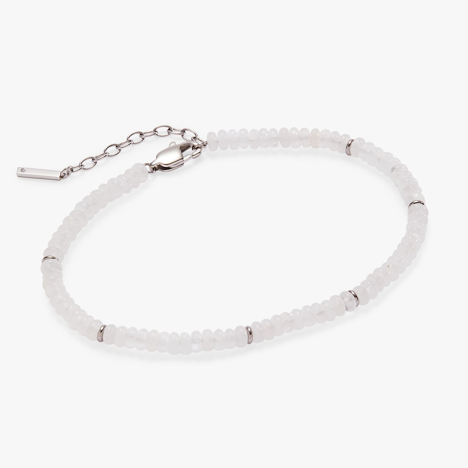 Clear Quartz Semi-Precious Beaded Anklet Stainless Steel Gold