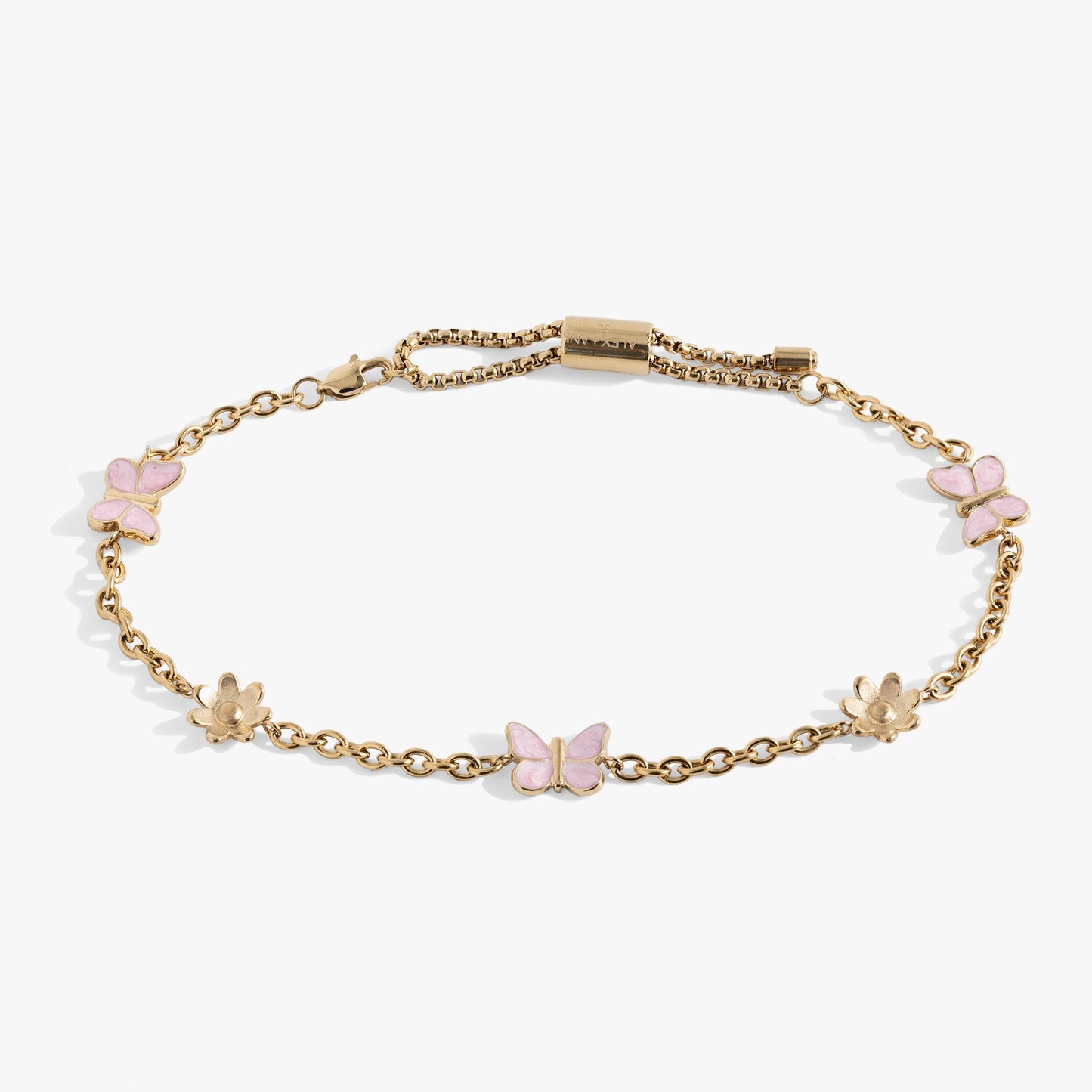 Butterfly and Flower Anklet Stainless Steel Silver