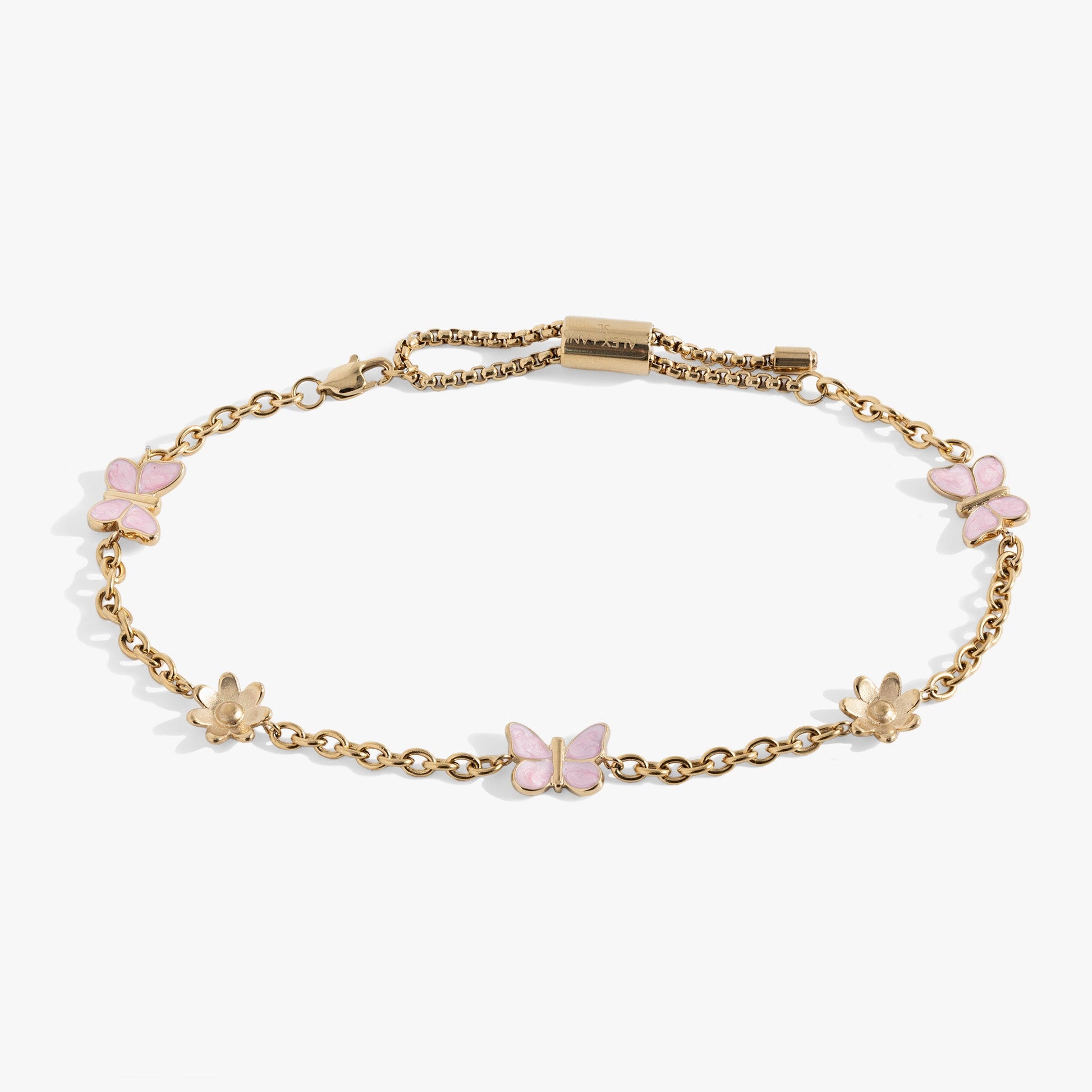 Butterfly and Flower Anklet Stainless Steel Silver