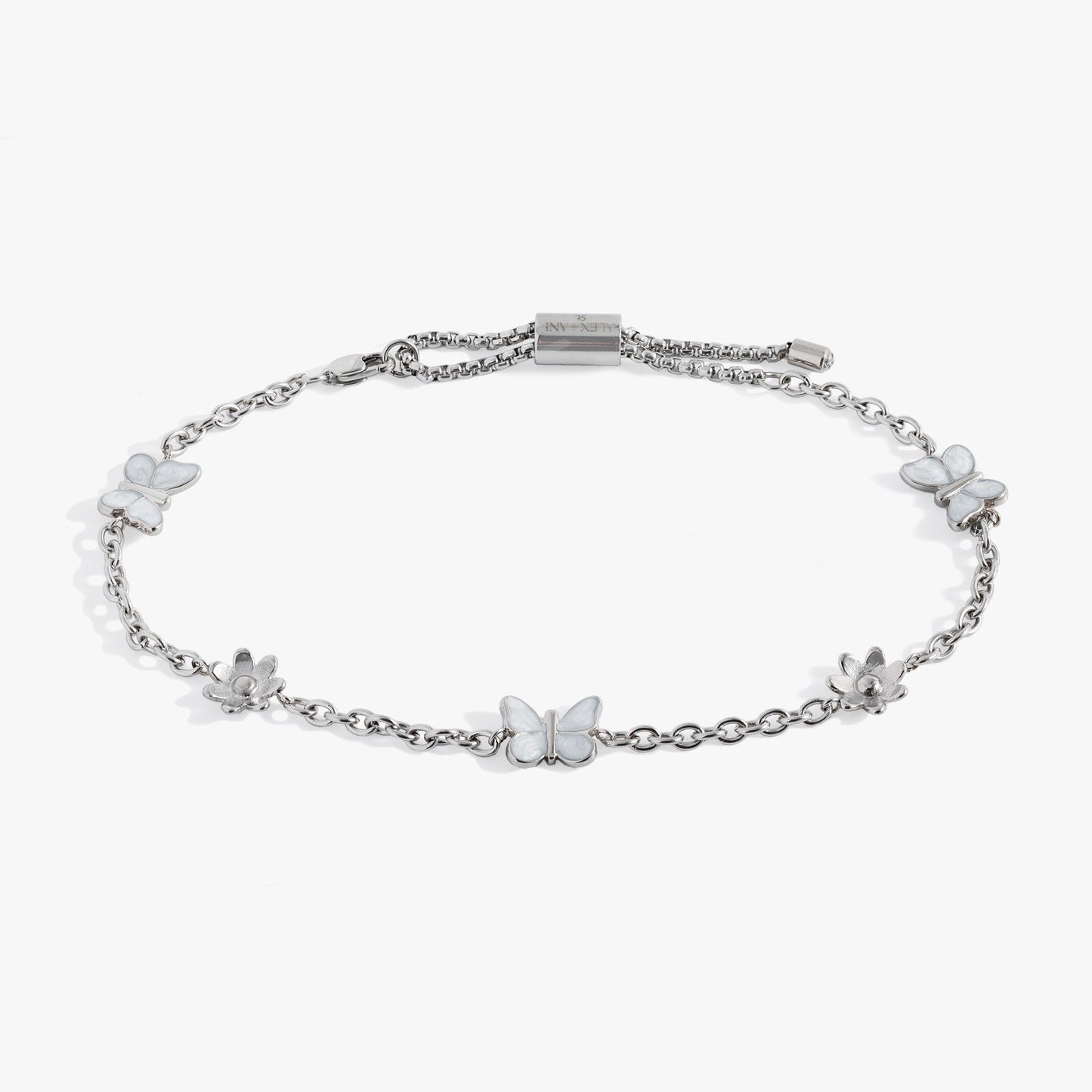 Butterfly and Flower Anklet Stainless Steel Silver
