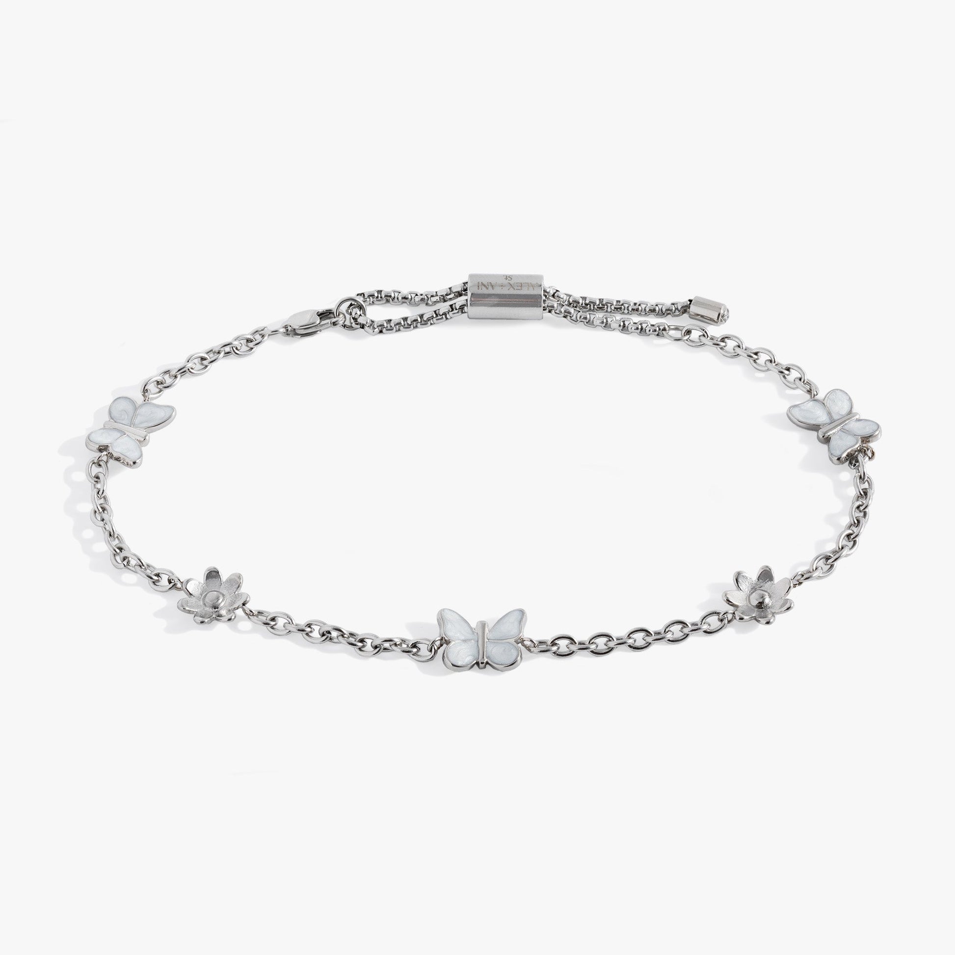 Butterfly and Flower Anklet Stainless Steel Silver