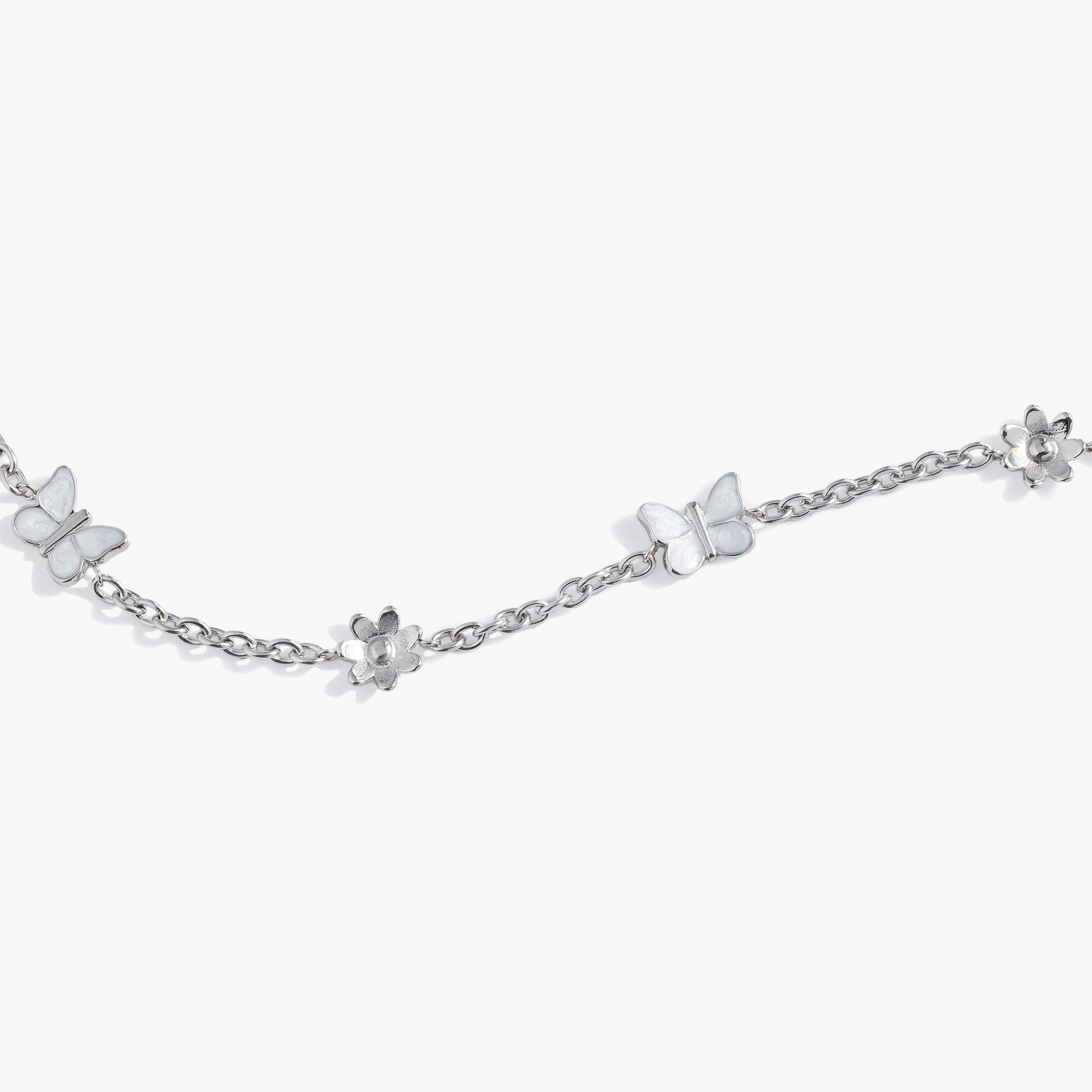 Butterfly and Flower Anklet Stainless Steel Silver