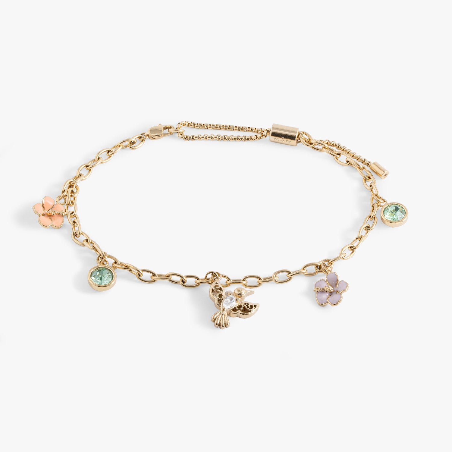 Hummingbird Multicharm Adjustable Anklet Stainless Steel Gold