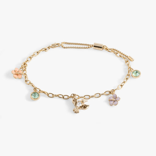 Hummingbird Multicharm Adjustable Anklet Stainless Steel Gold