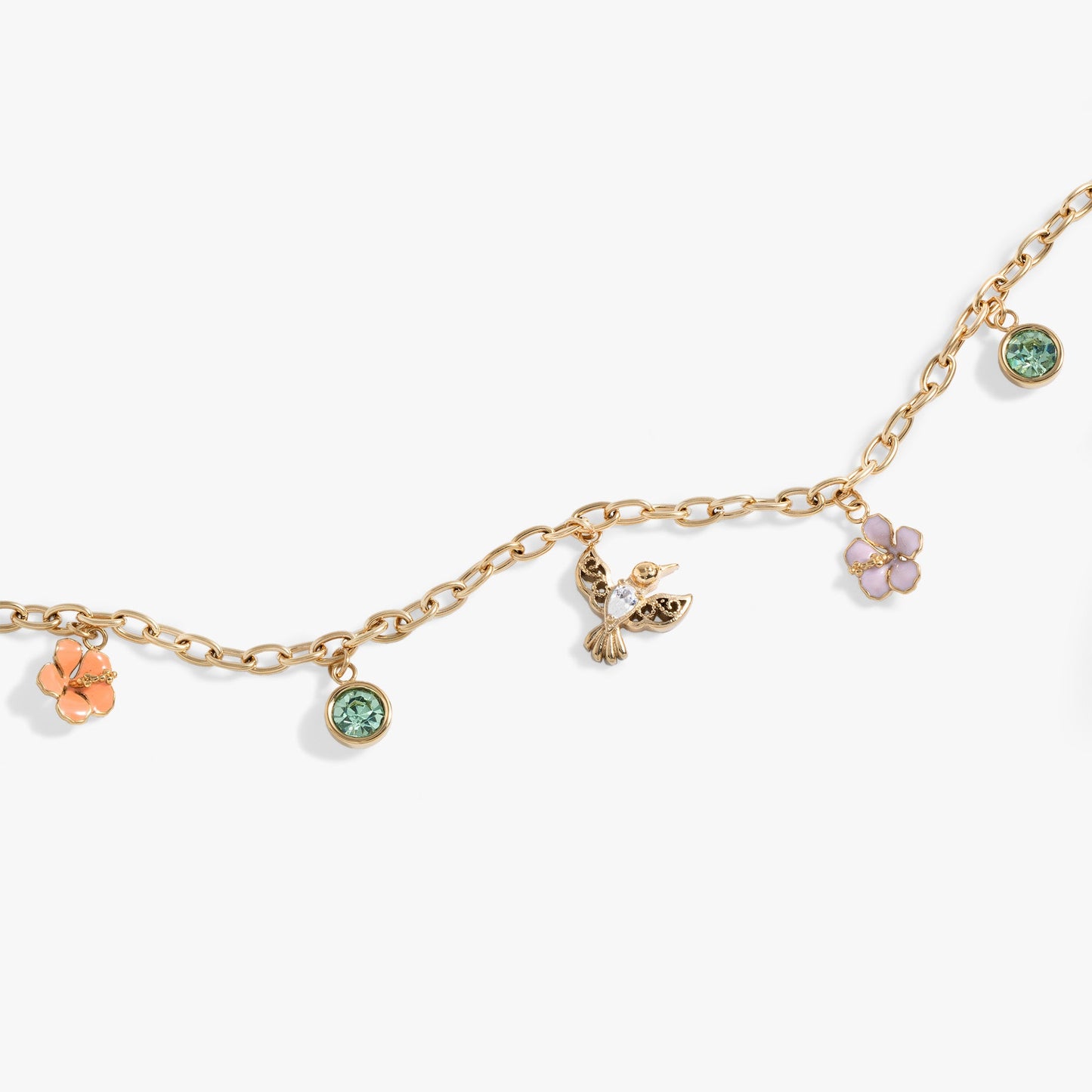 Hummingbird Multicharm Adjustable Anklet Stainless Steel Gold