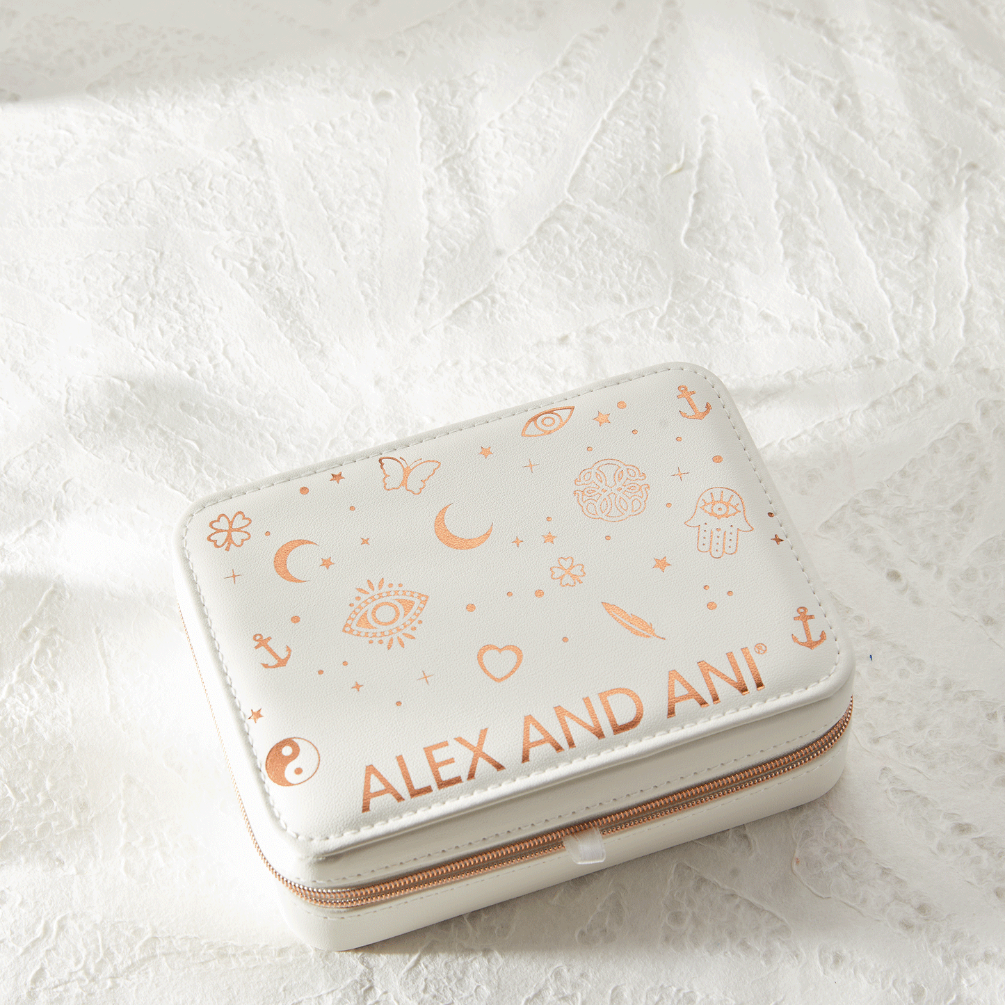 ALEX AND ANI Symbols Travel Jewelry Case White