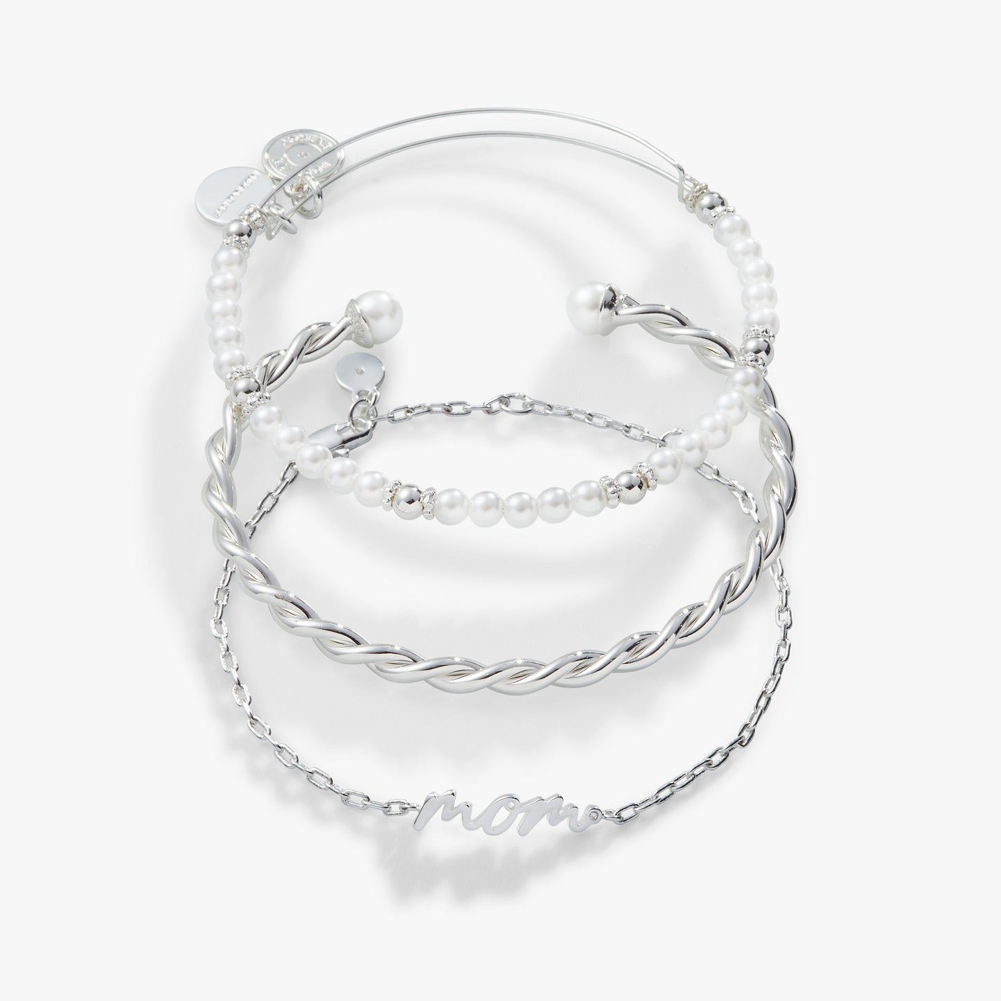 Mom' Script Bracelet, Set of 3 Silver