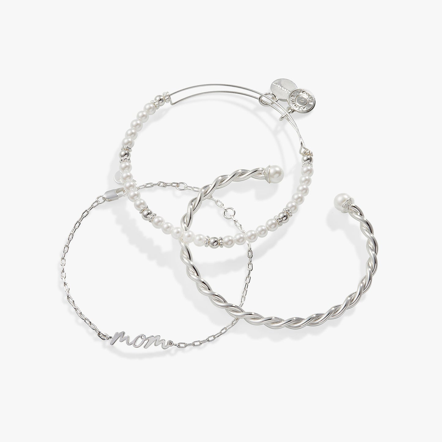 Mom' Script Bracelet, Set of 3 Silver