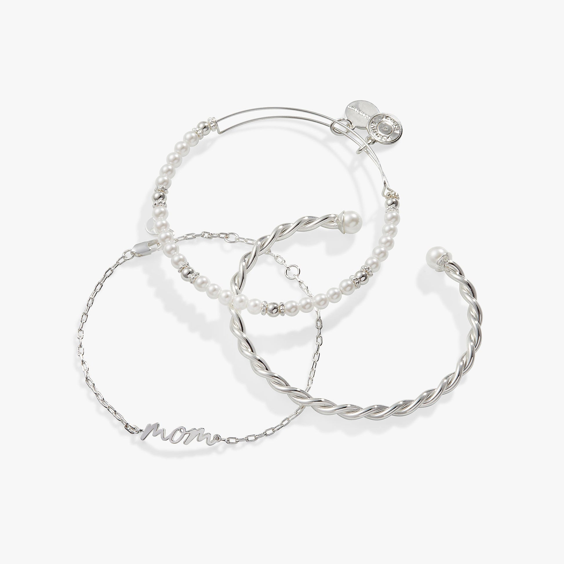 Mom' Script Bracelet, Set of 3 Silver