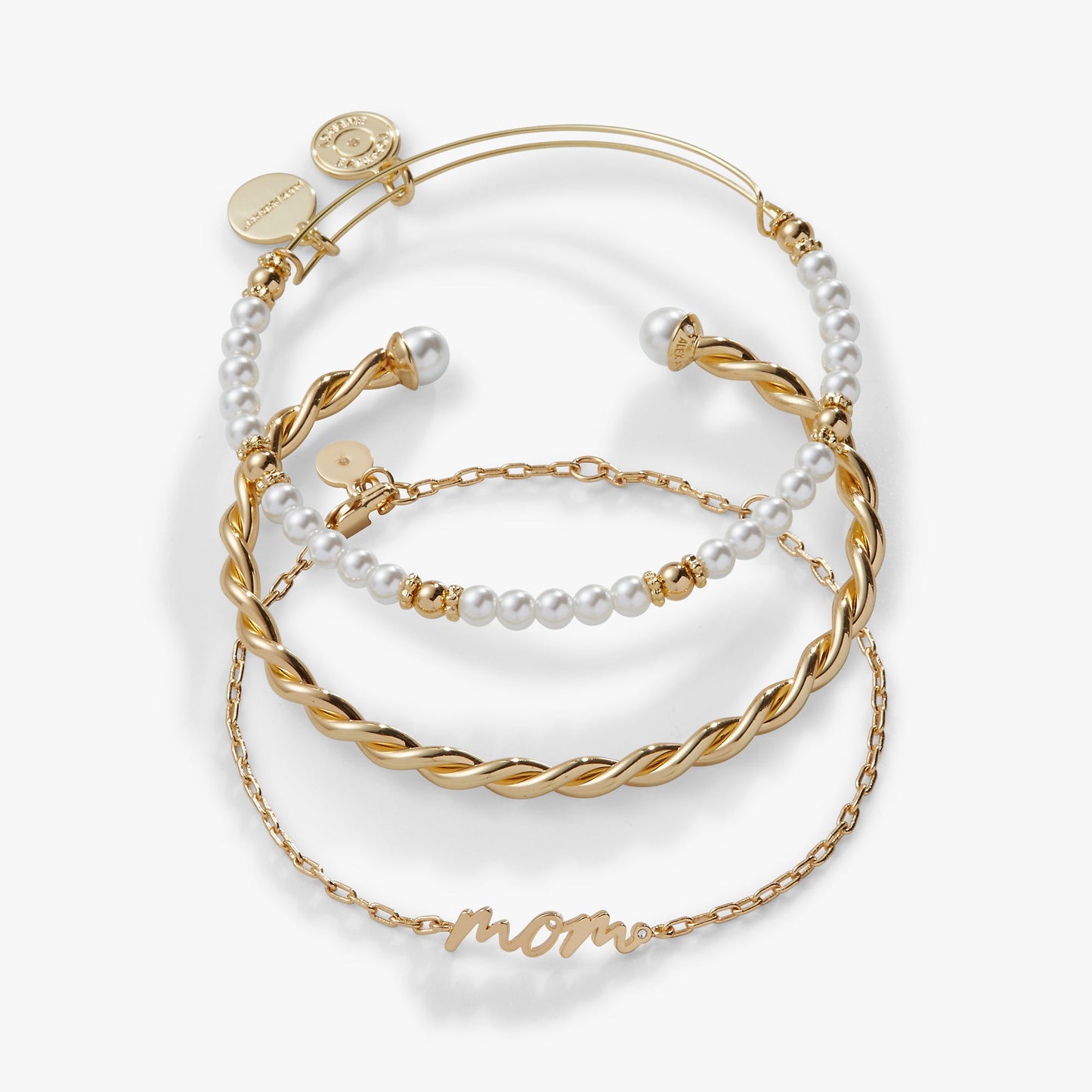 Mom' Script Bracelet, Set of 3 Silver