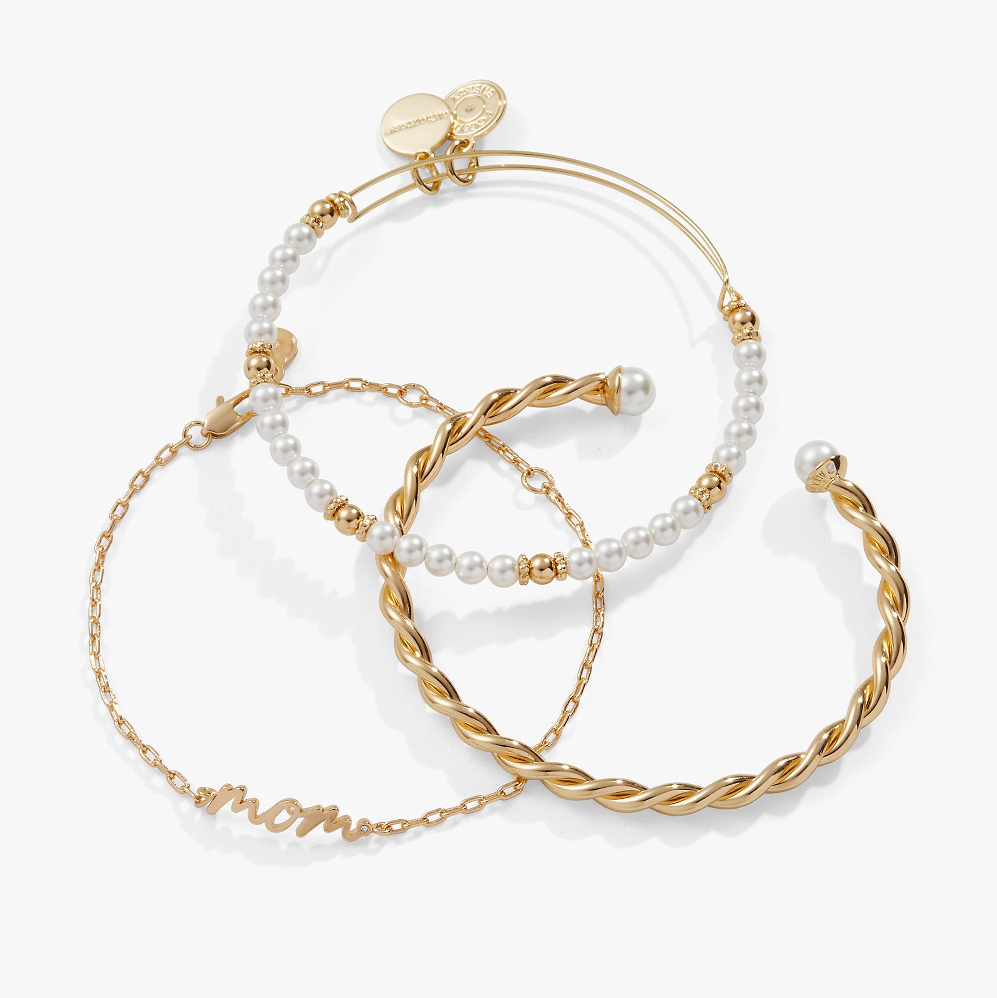 Mom' Script Bracelet, Set of 3 Silver