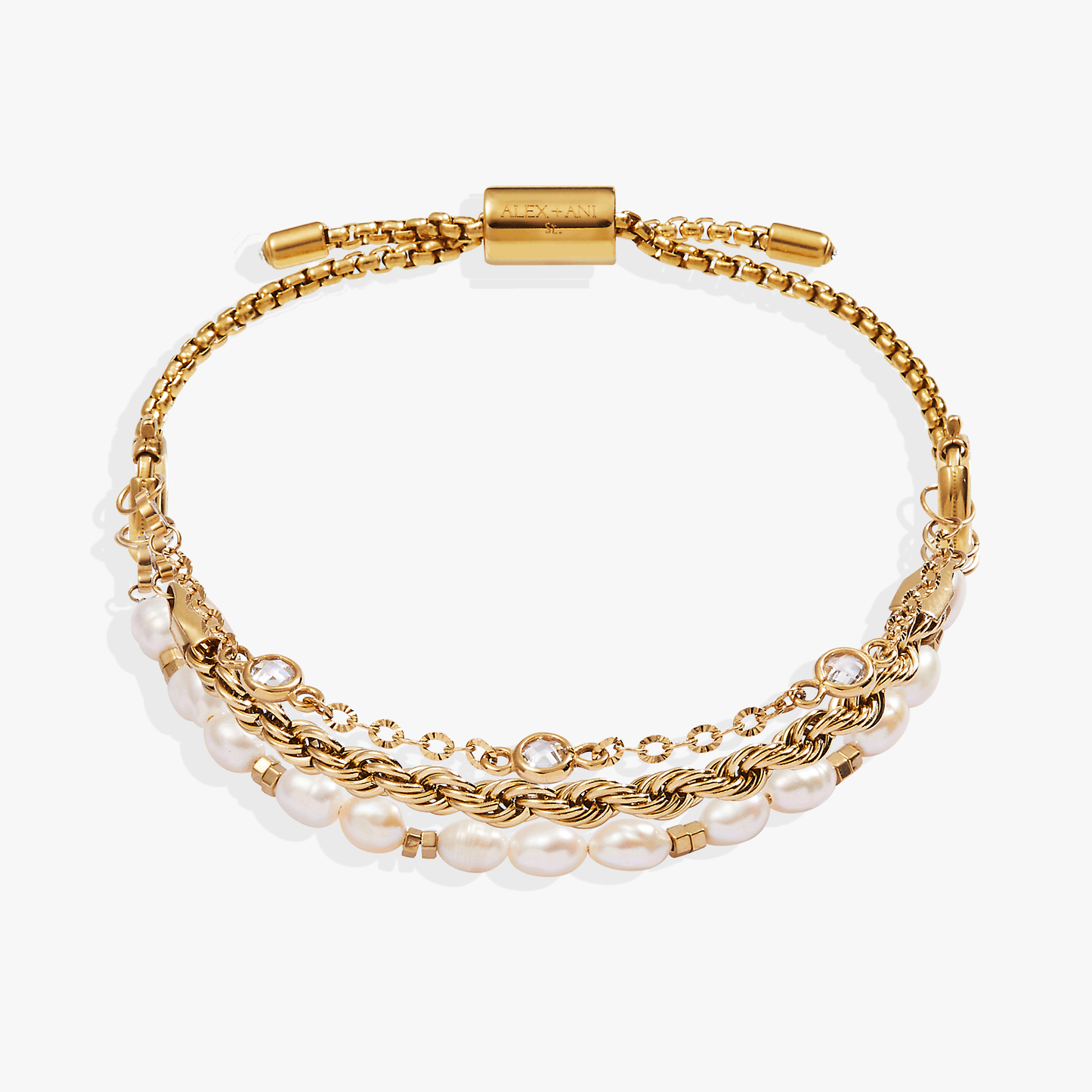 Crystal + Pearl Stranded™ Bracelet Set Stainless Steel Gold