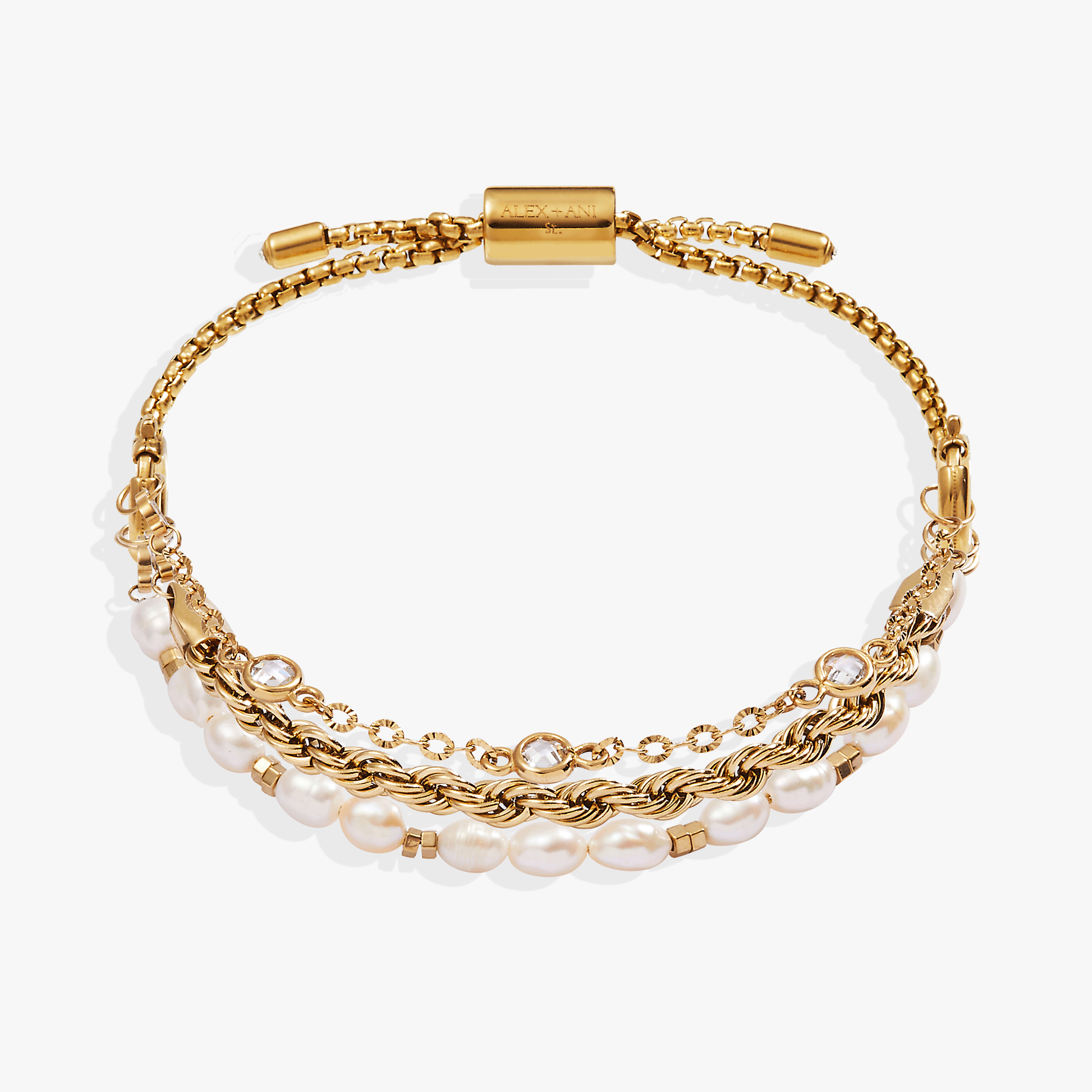 Crystal + Pearl Stranded™ Bracelet Set Stainless Steel Gold