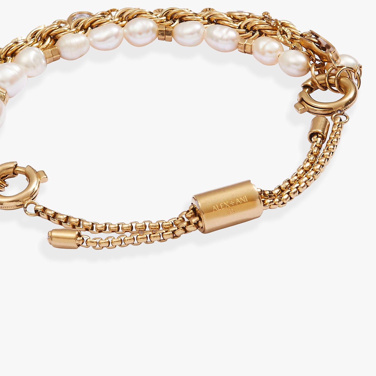 Crystal + Pearl Stranded™ Bracelet Set Stainless Steel Gold