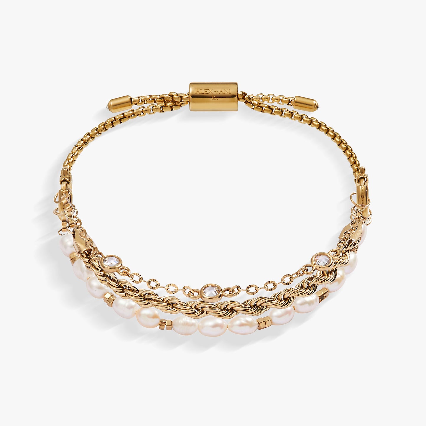 Crystal + Pearl Stranded™ Bracelet Set Stainless Steel Gold