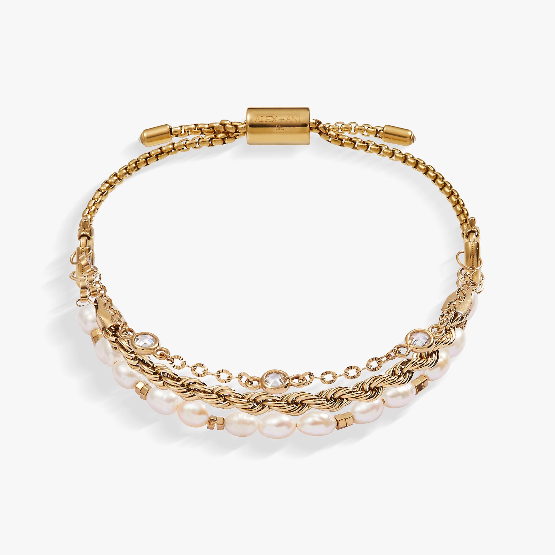 Crystal + Pearl Stranded™ Bracelet Set Stainless Steel Gold