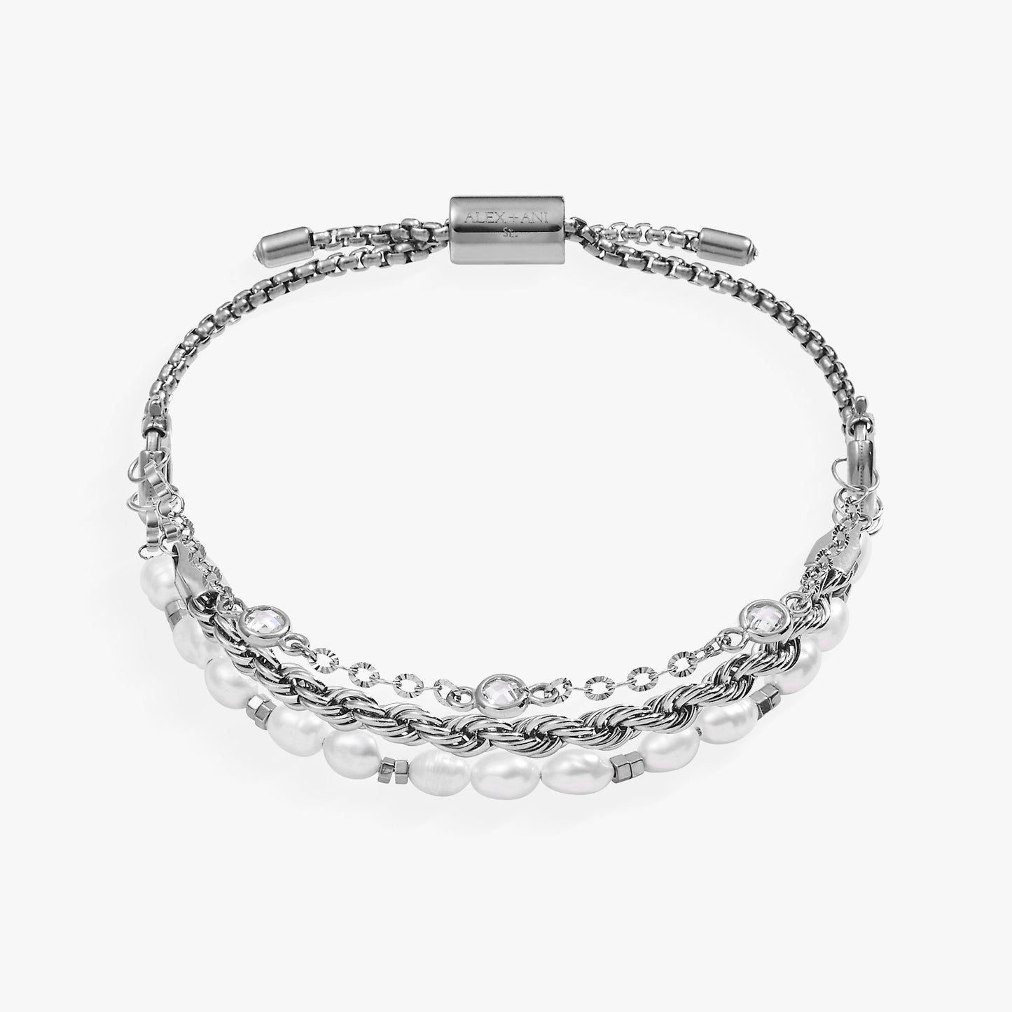 Crystal + Pearl Stranded™ Bracelet Set Stainless Steel Gold