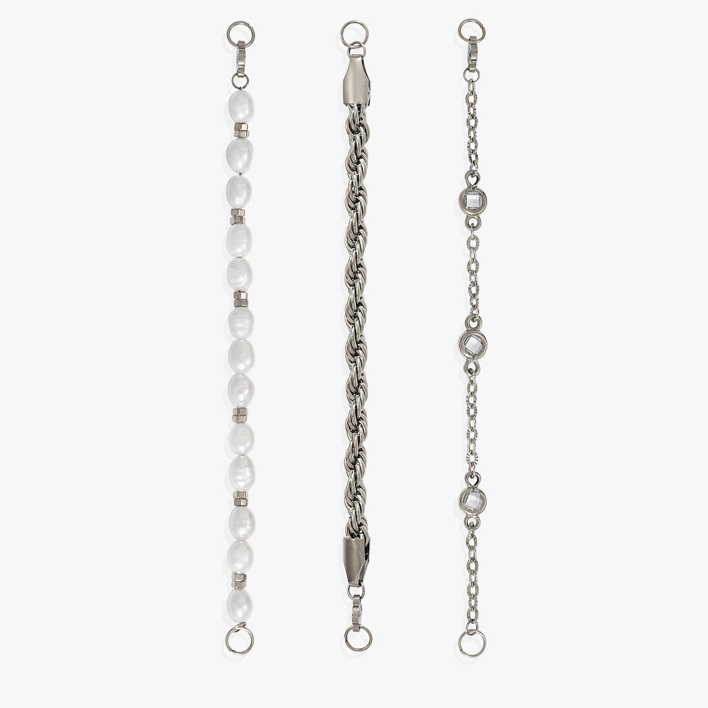 Crystal + Pearl Stranded™ Bracelet Set Stainless Steel Gold