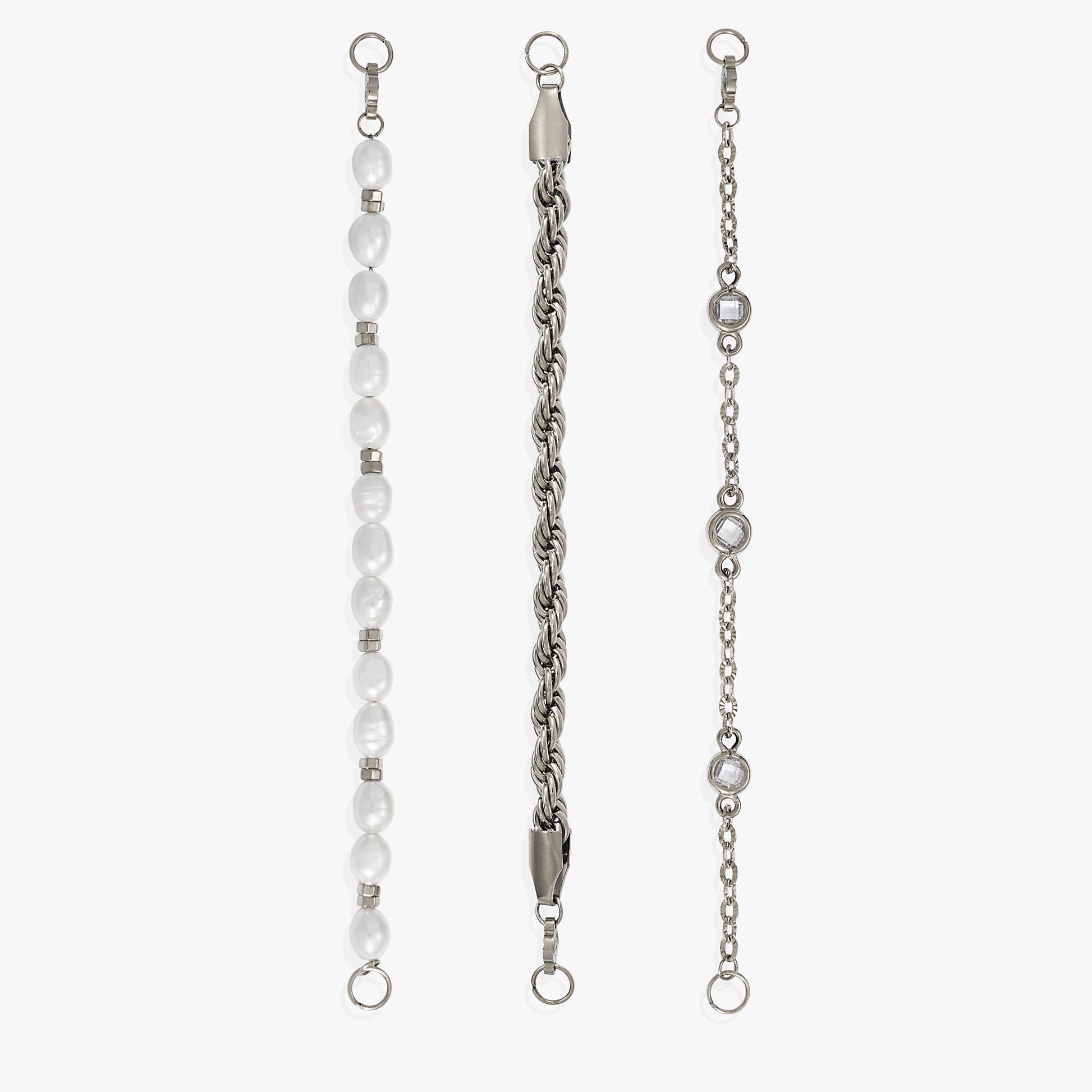 Crystal + Pearl Stranded™ Bracelet Set Stainless Steel Gold