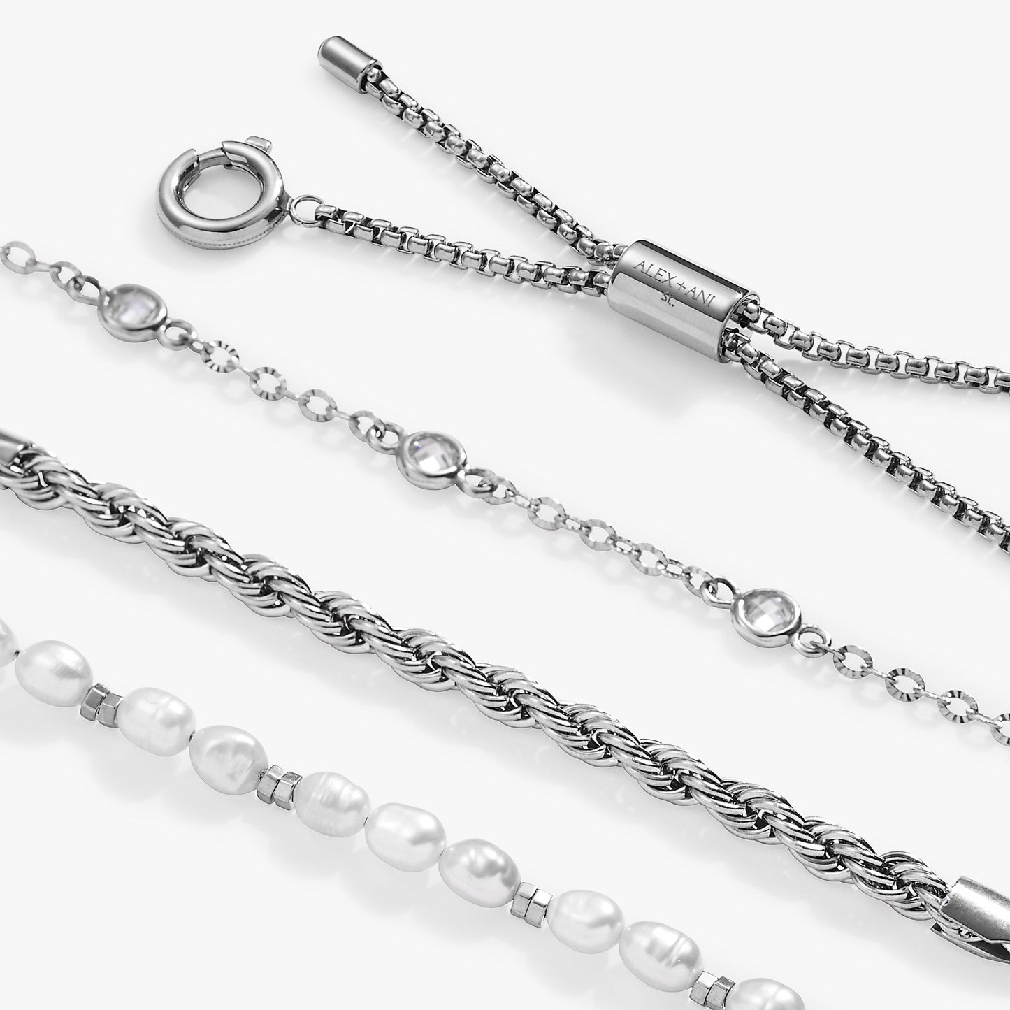 Crystal + Pearl Stranded™ Bracelet Set Stainless Steel Gold