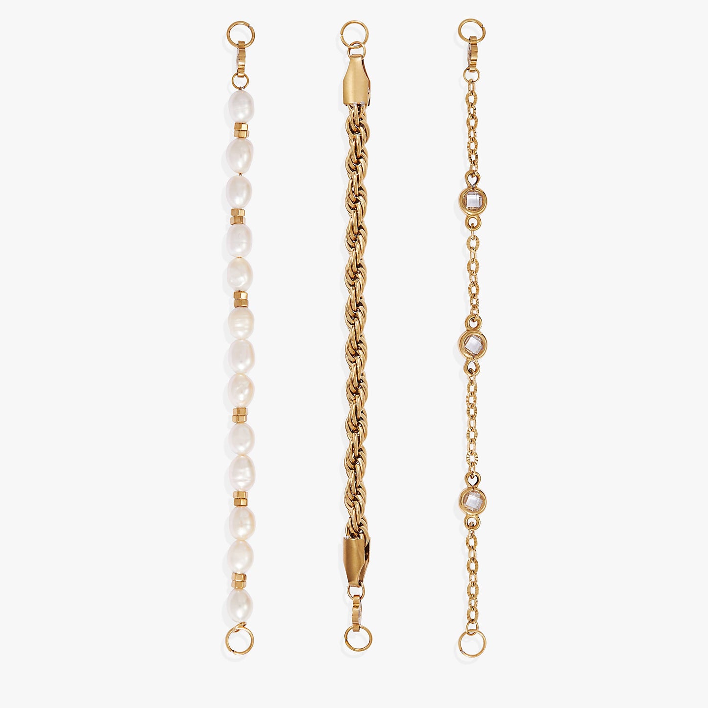Crystal + Pearl Stranded™ Bracelet Set Stainless Steel Gold