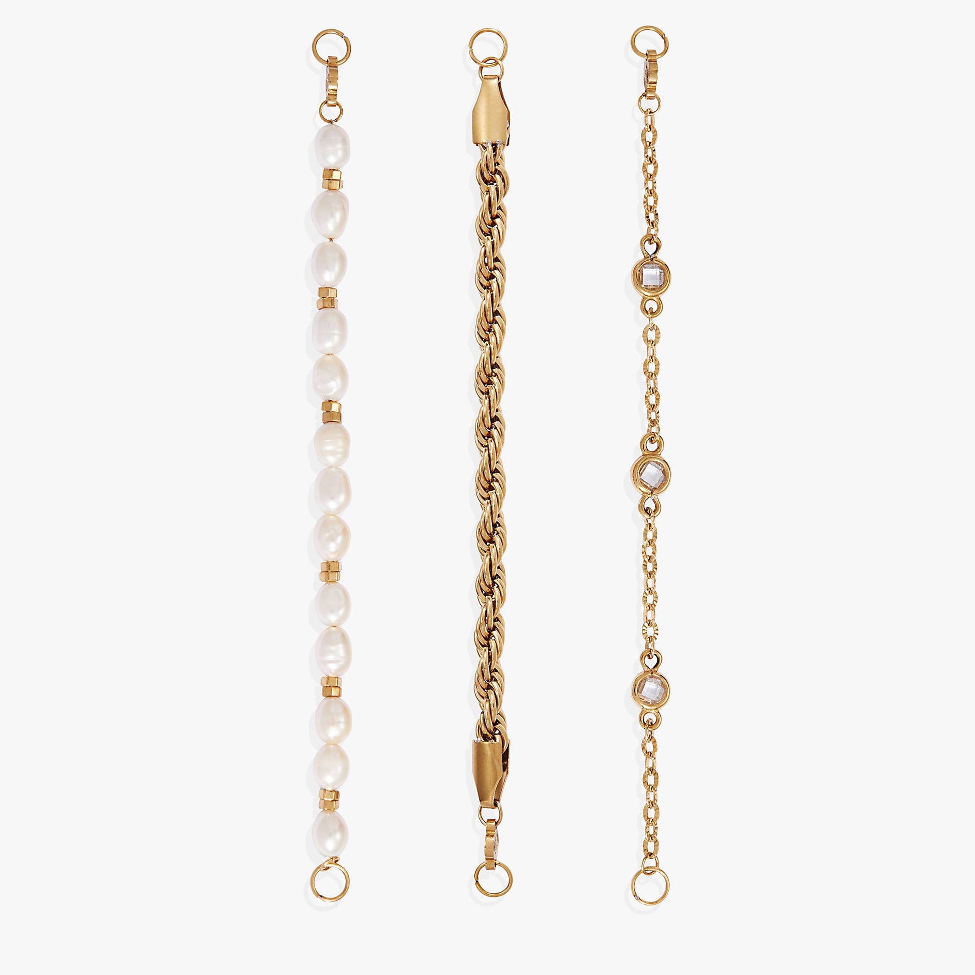 Crystal + Pearl Stranded™ Bracelet Set Stainless Steel Gold