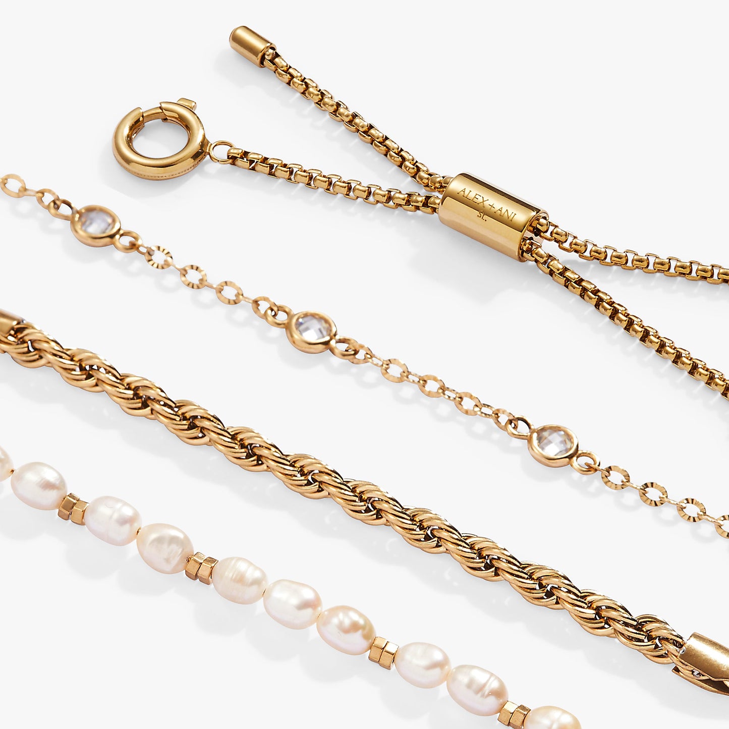 Crystal + Pearl Stranded™ Bracelet Set Stainless Steel Gold
