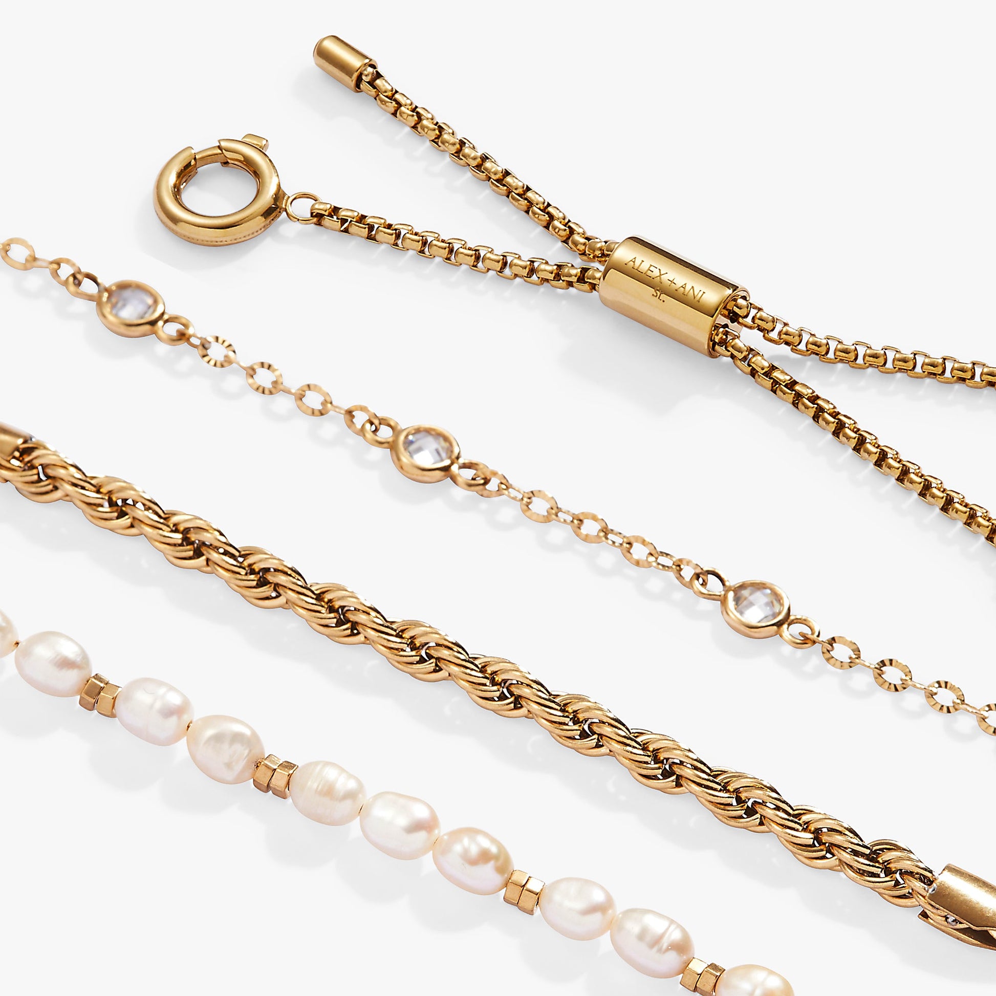 Crystal + Pearl Stranded™ Bracelet Set Stainless Steel Gold