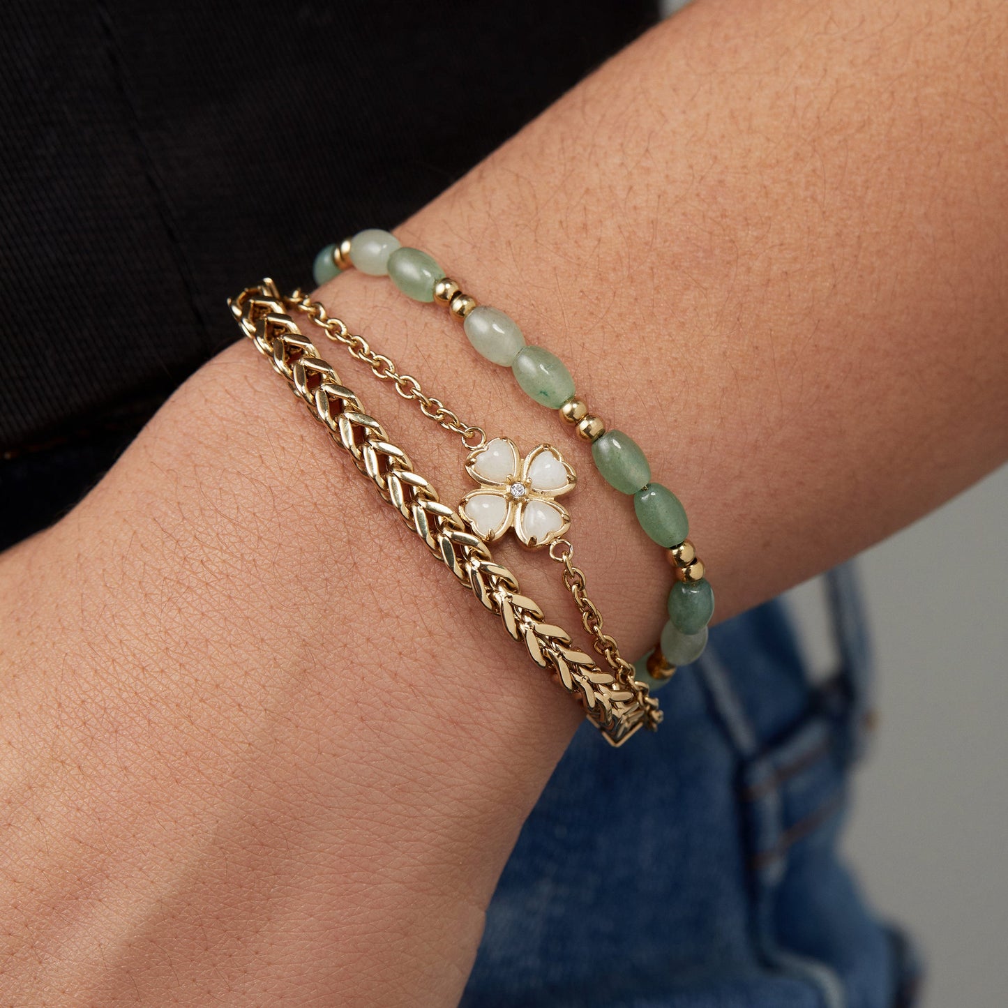 Four-Leaf Clover Stranded™ Bracelet Set Stainless Steel Gold