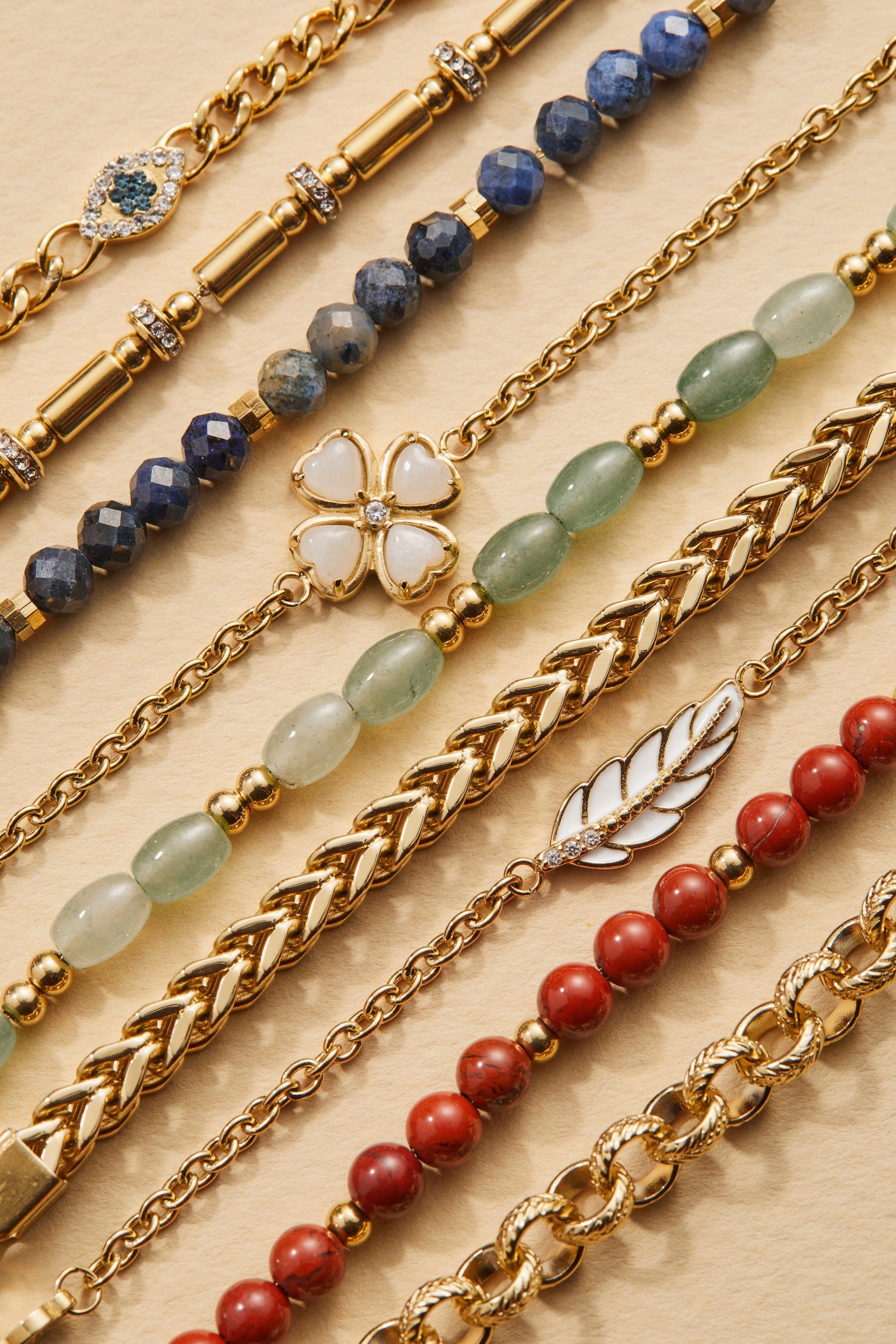 Four-Leaf Clover Stranded™ Bracelet Set Stainless Steel Gold