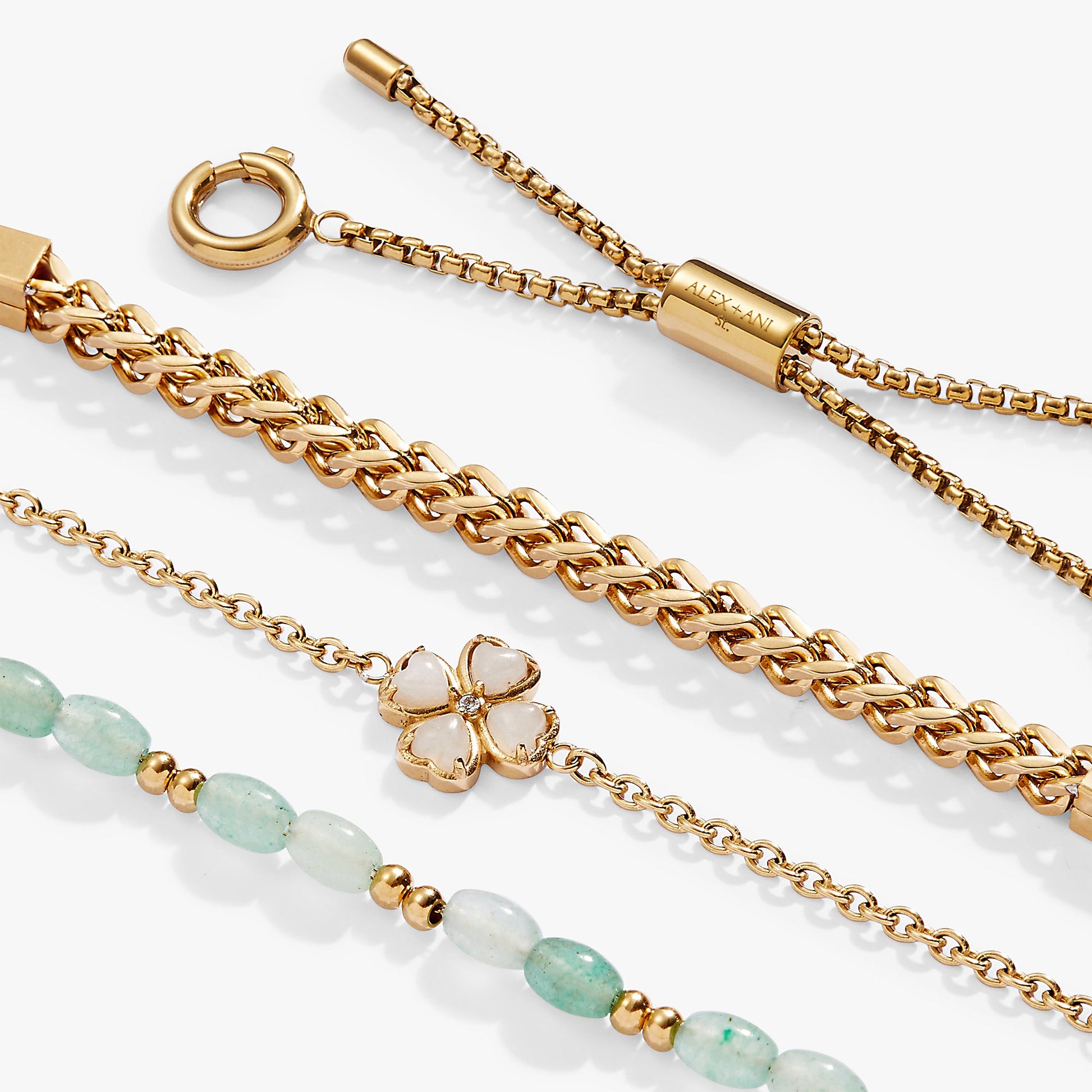 Four-Leaf Clover Stranded™ Bracelet Set Stainless Steel Gold