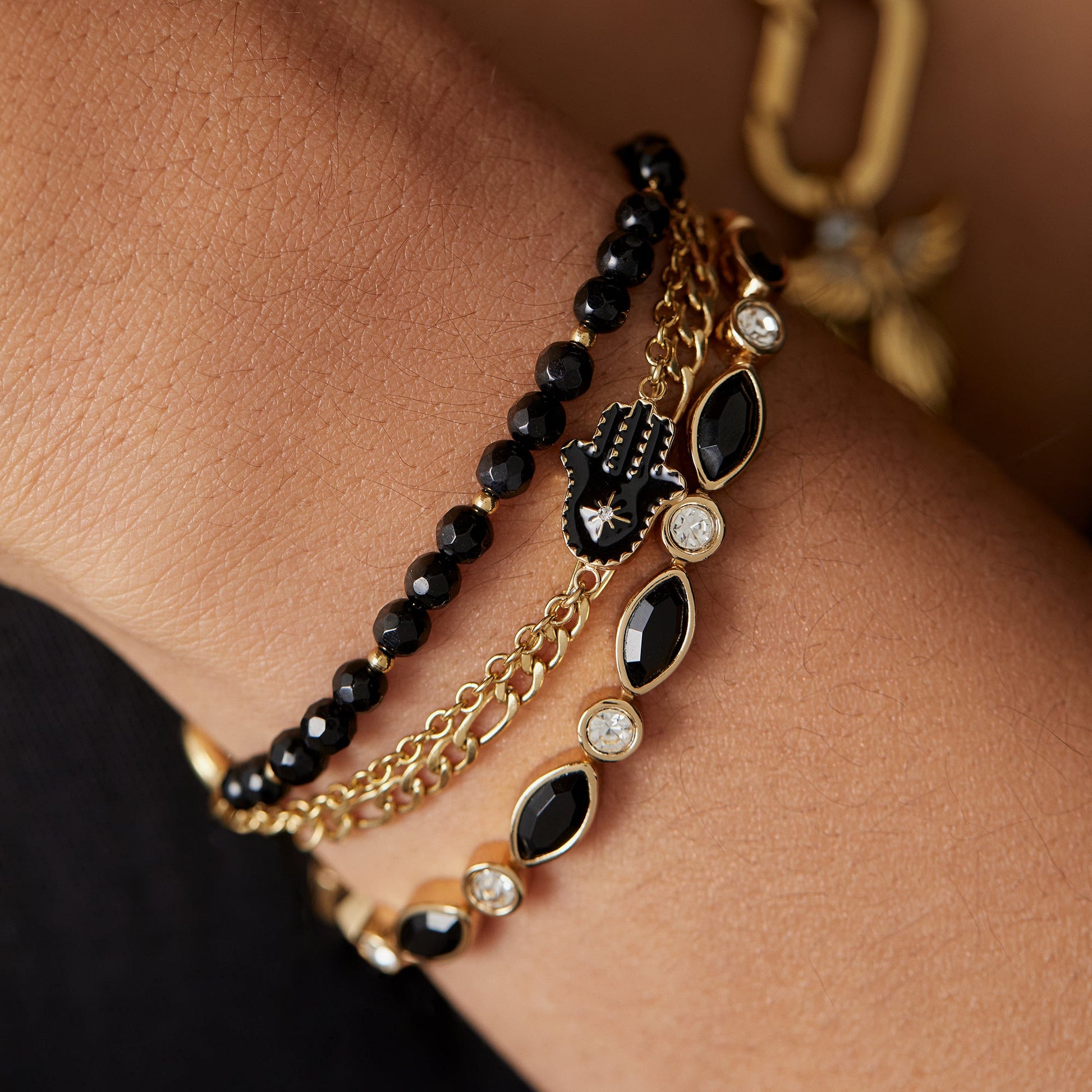 Hamsa Stranded™ Bracelet Set Stainless Steel Gold