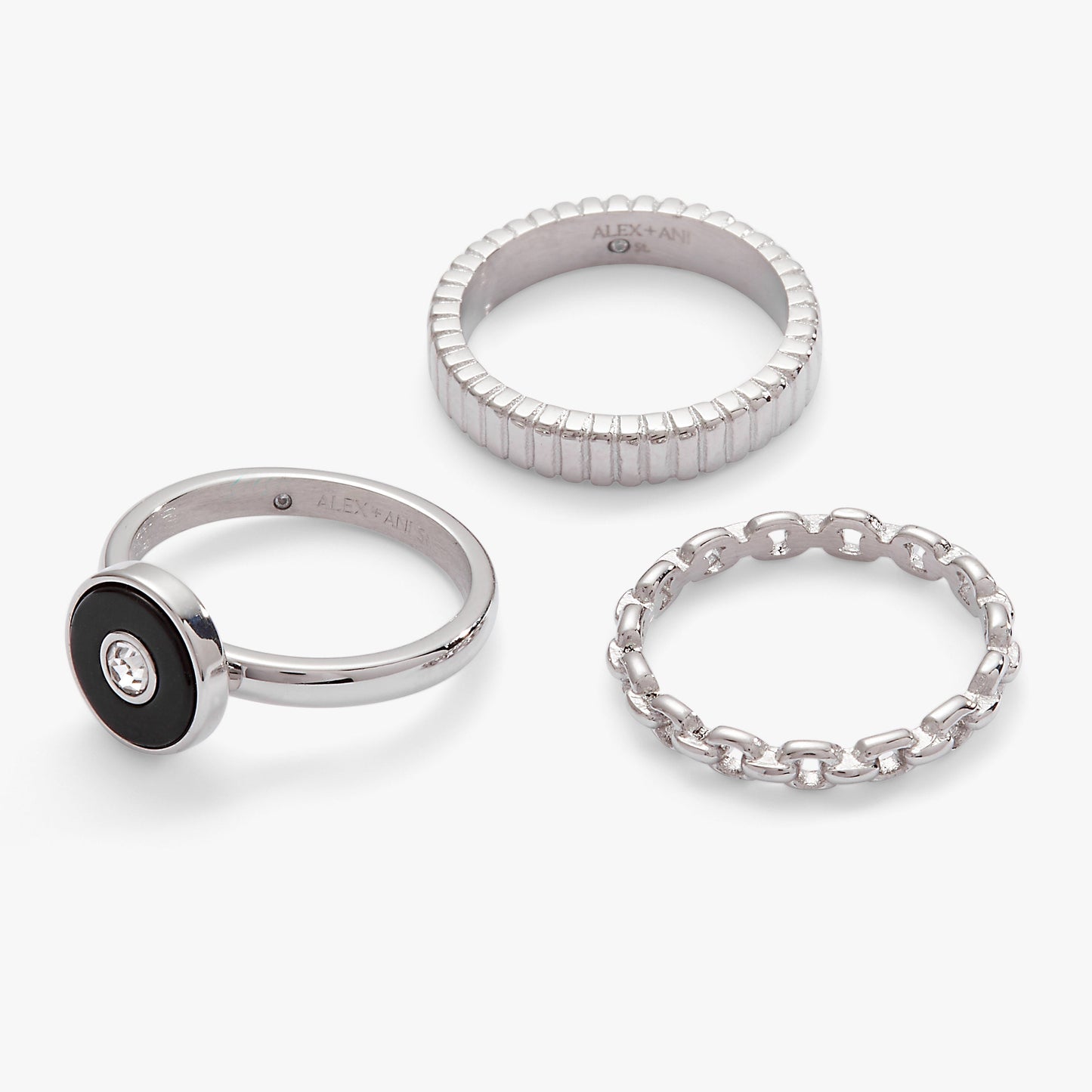 Black Onyx Textured Statement Ring Set Stainless Steel Gold