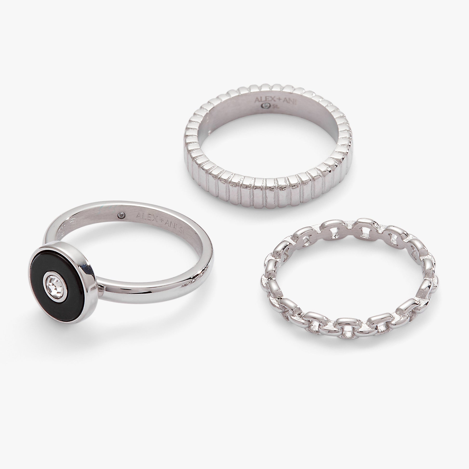 Black Onyx Textured Statement Ring Set Stainless Steel Gold