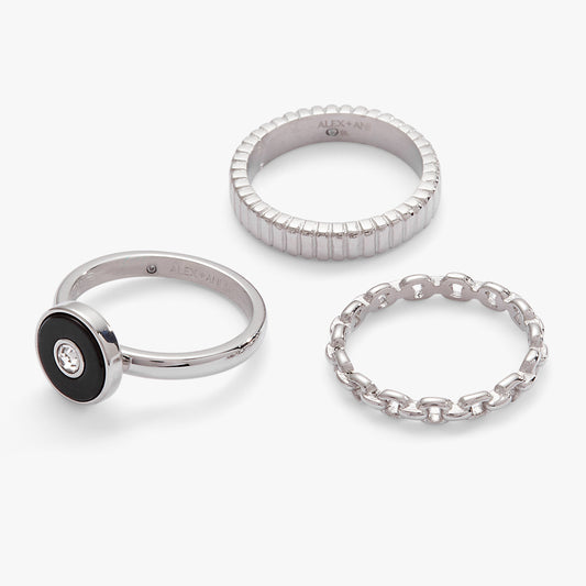 Black Onyx Textured Statement Ring Set Stainless Steel Gold