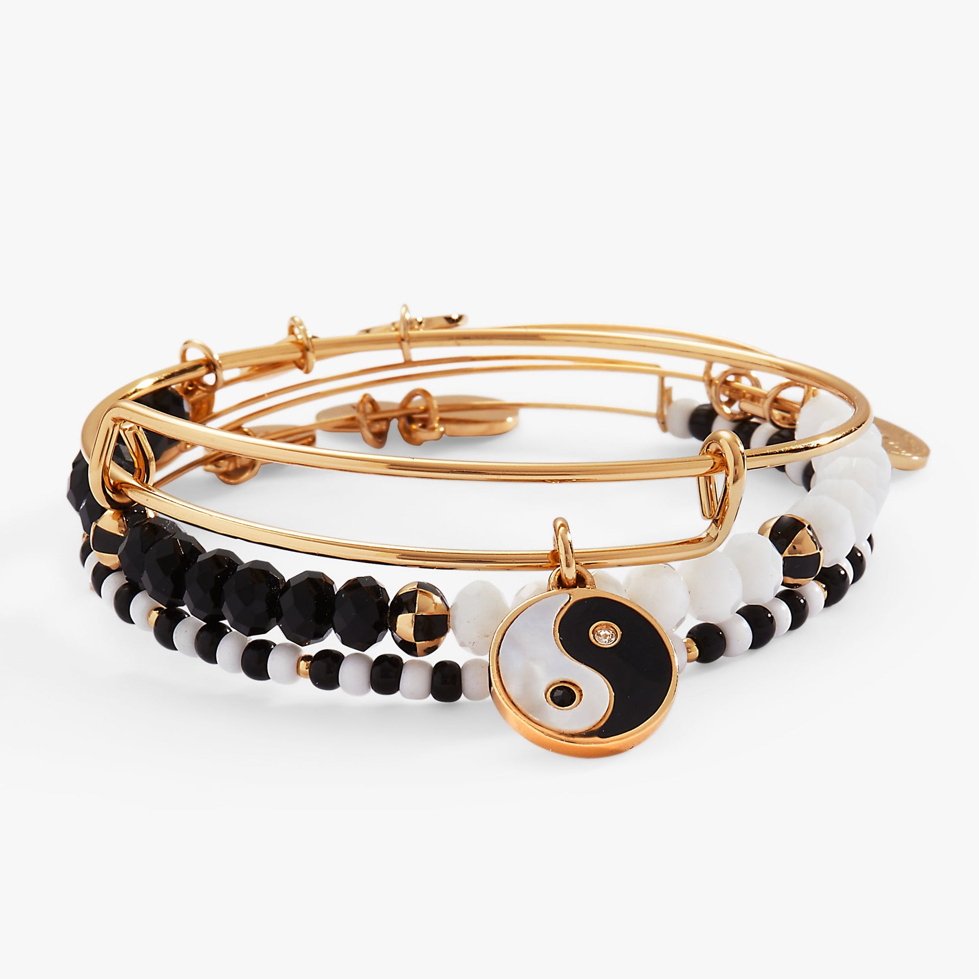Mother of Pearl Yin Yang Bangles, Set of 3 Gold