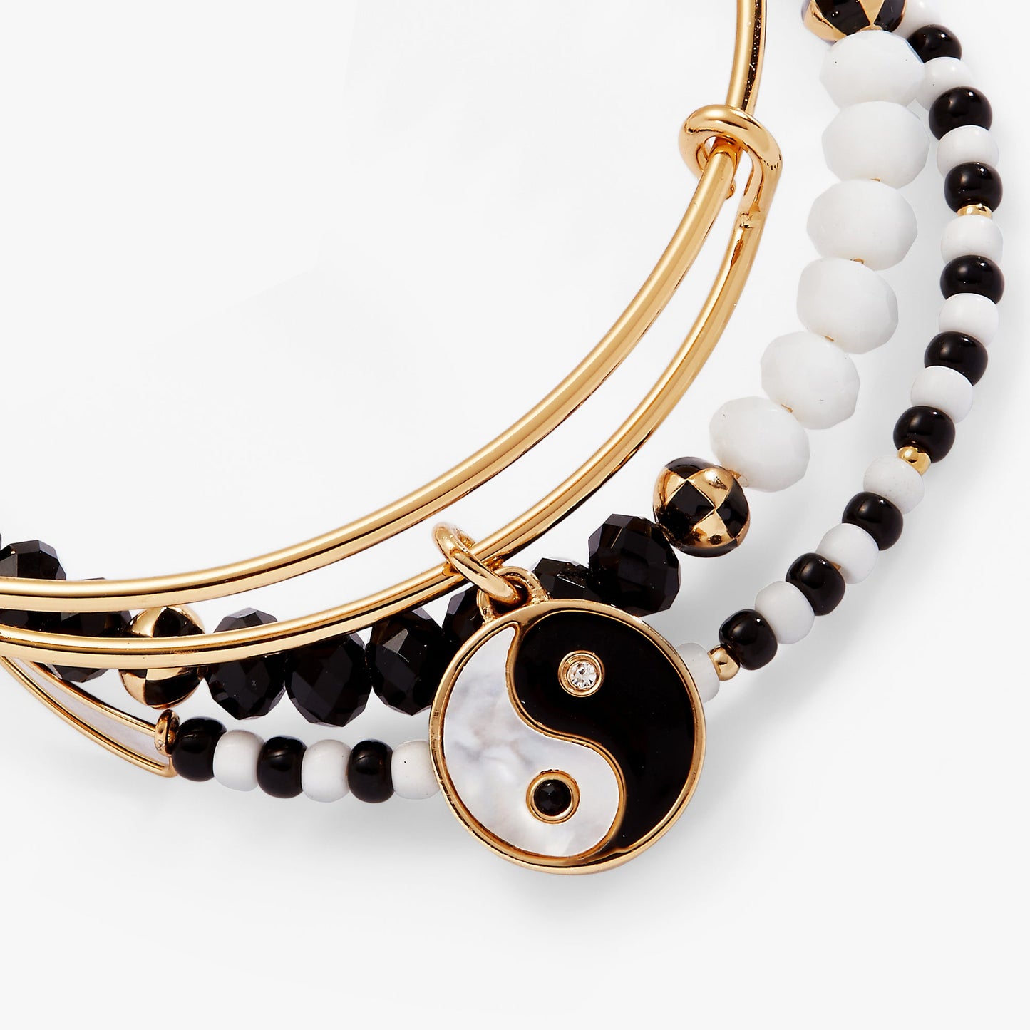 Mother of Pearl Yin Yang Bangles, Set of 3 Gold