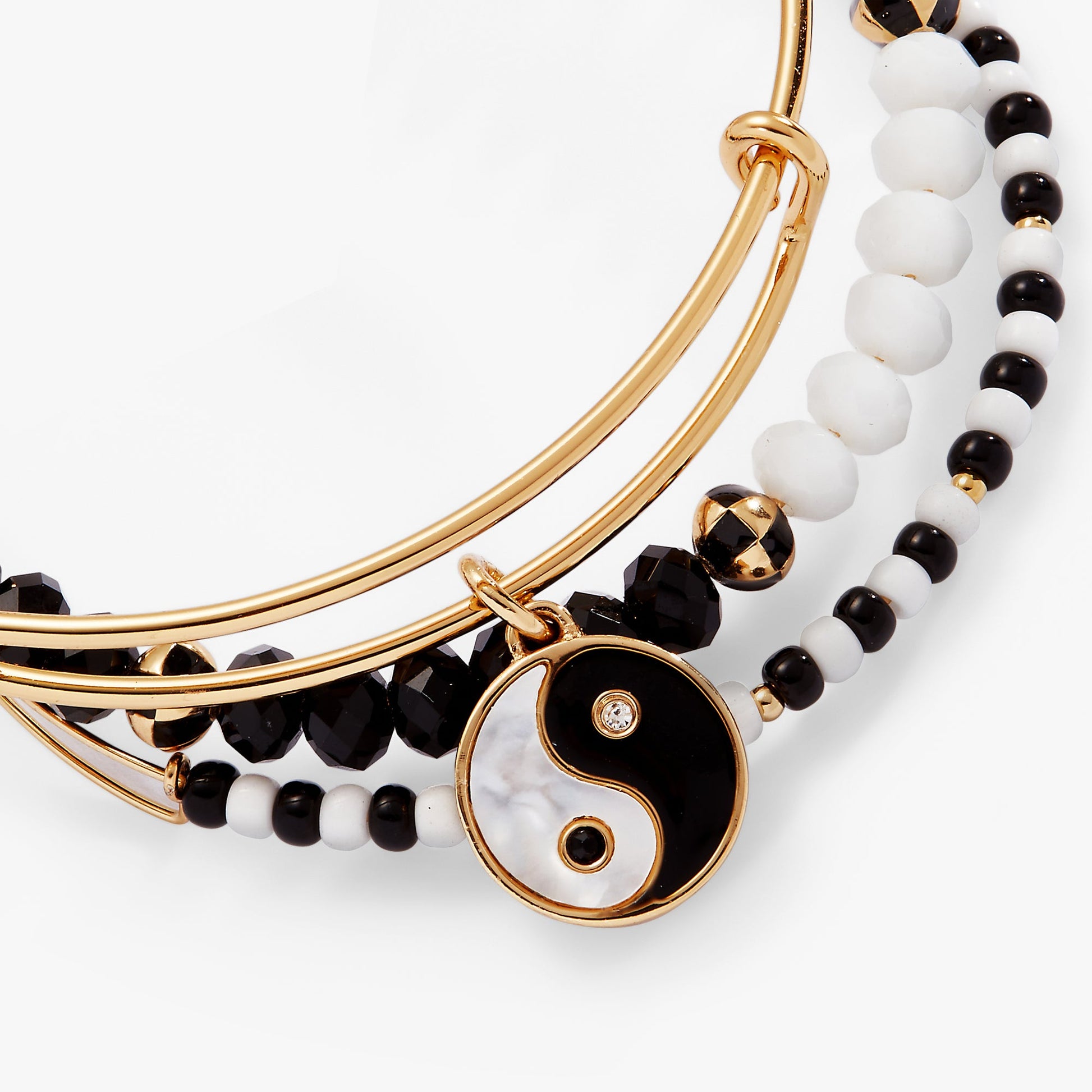 Mother of Pearl Yin Yang Bangles, Set of 3 Gold