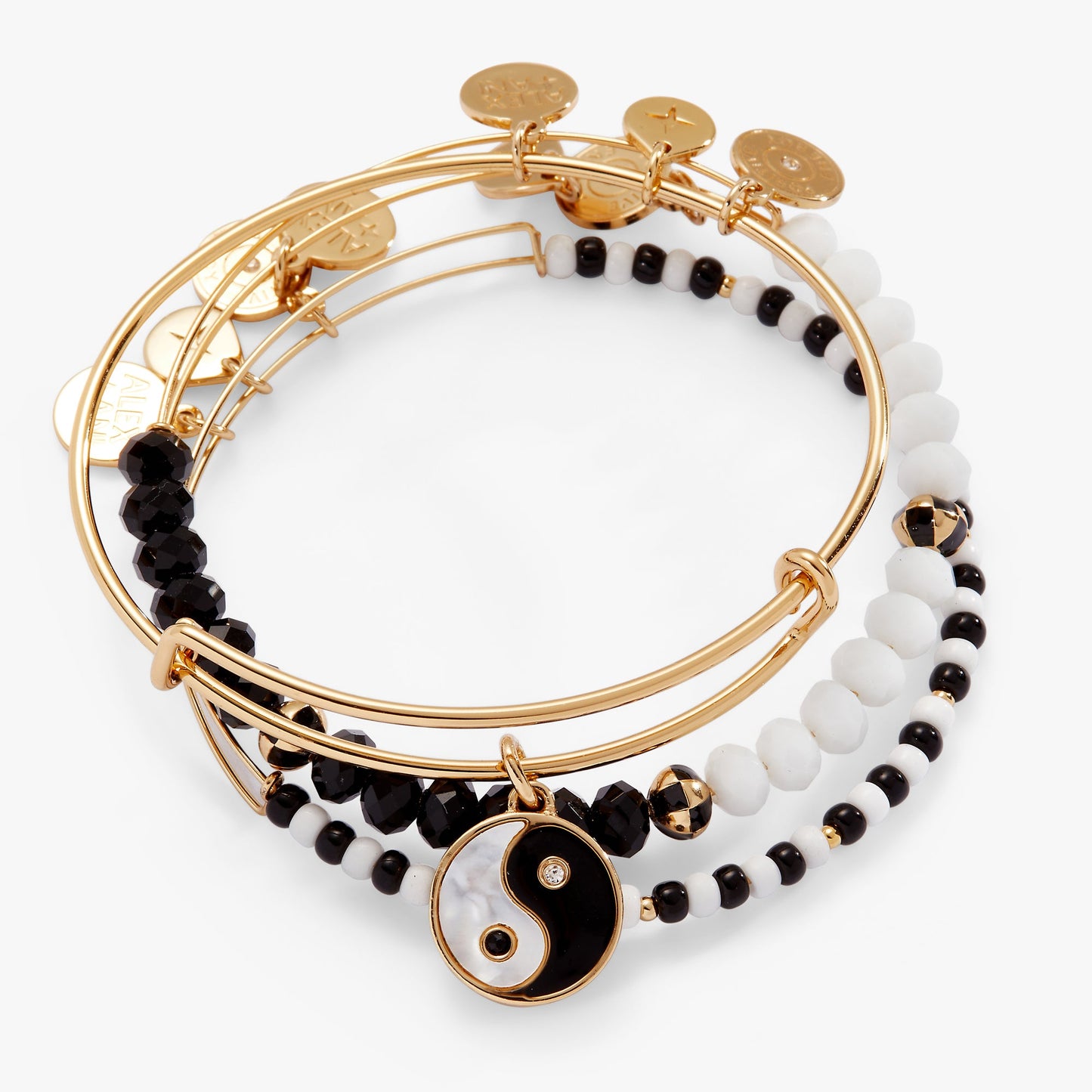 Mother of Pearl Yin Yang Bangles, Set of 3 Gold