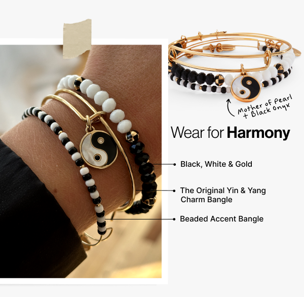 Mother of Pearl Yin Yang Bangles, Set of 3 Gold