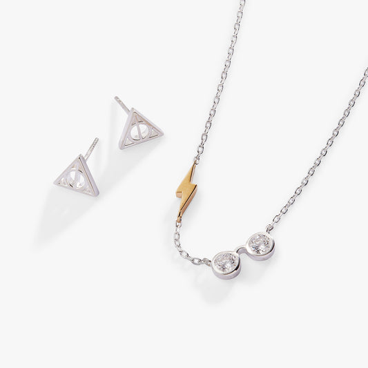Harry Potter™ Glasses and Deathly Hallows Necklace and Earring Set, St Two Tone Precious