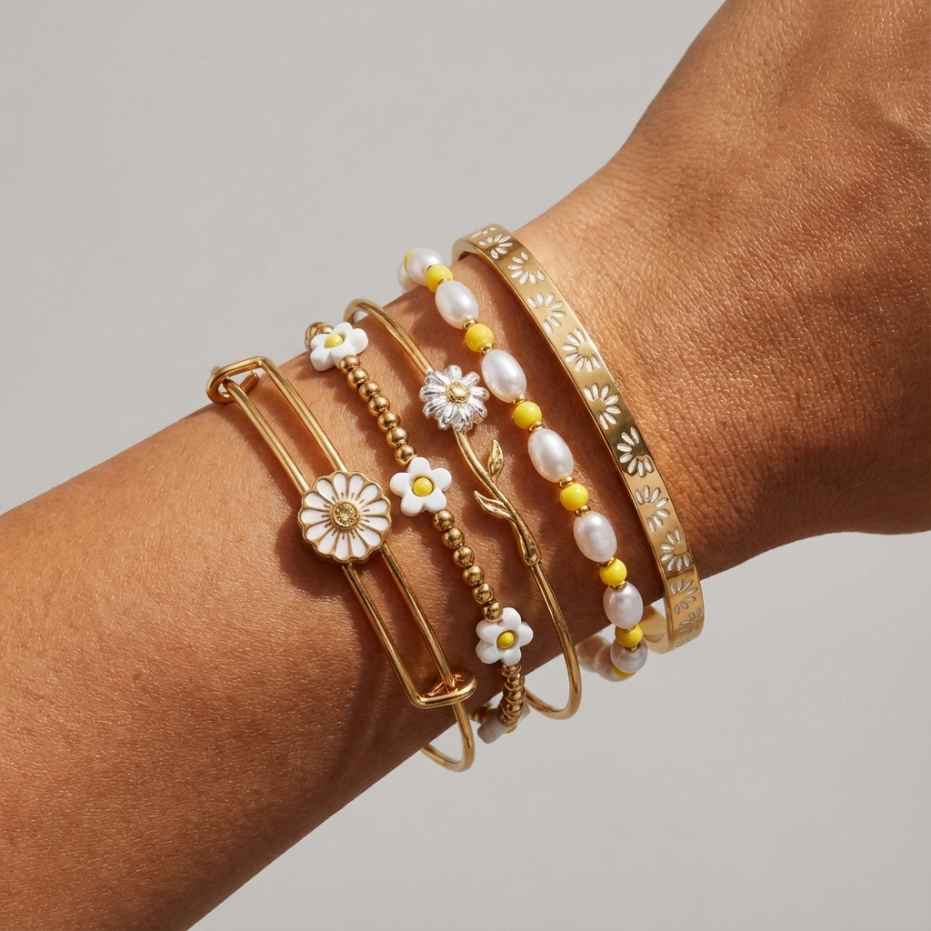 Daisy Bangle set of 5 Gold