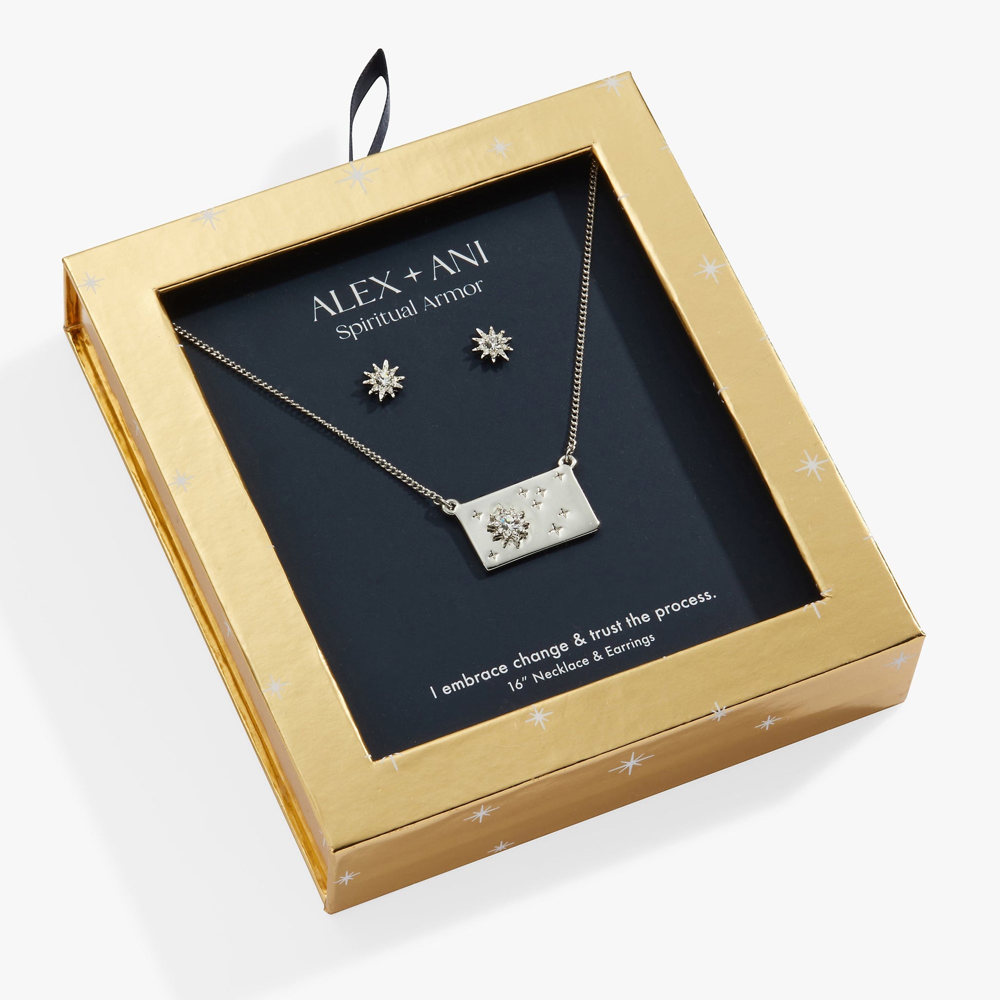 Starburst Charm Necklace and Stud Earring Gift Set Silver