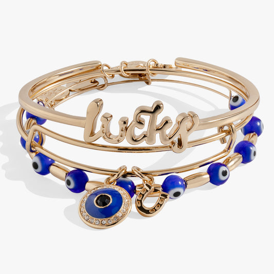 Evil Eye Bangles, Set of 3 Gold