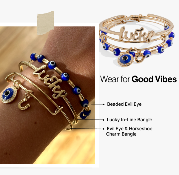 Evil Eye Bangles, Set of 3 Gold