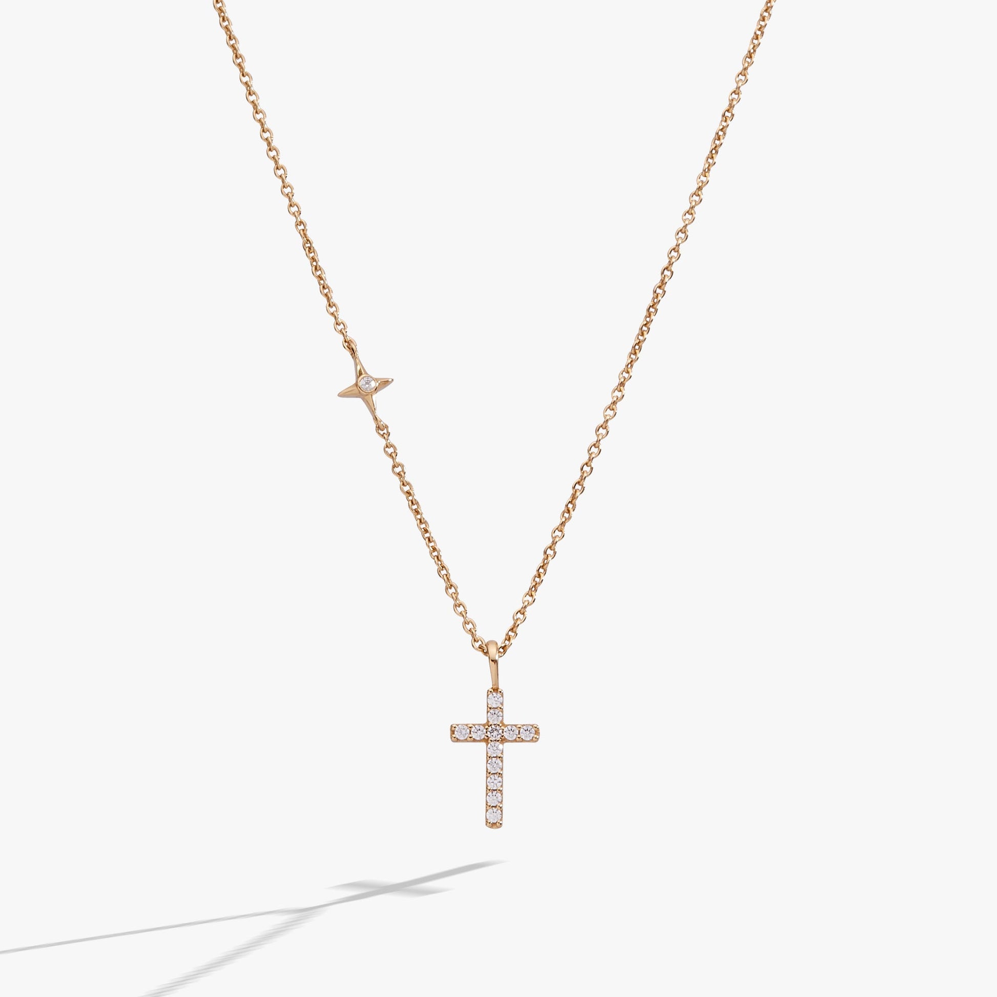 Delicate Pave Cross Pendant Necklace 14kt Gold Over Sterling Silver