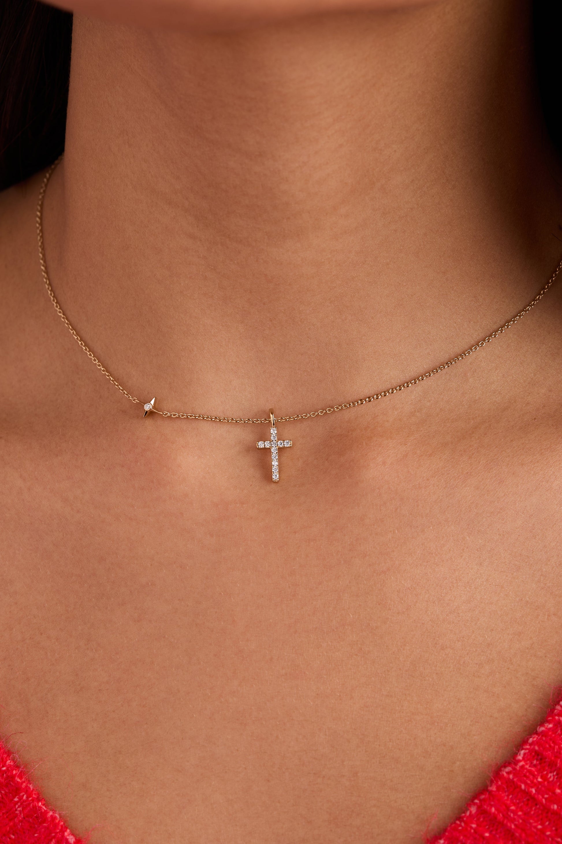 Delicate Pave Cross Pendant Necklace 14kt Gold Over Sterling Silver
