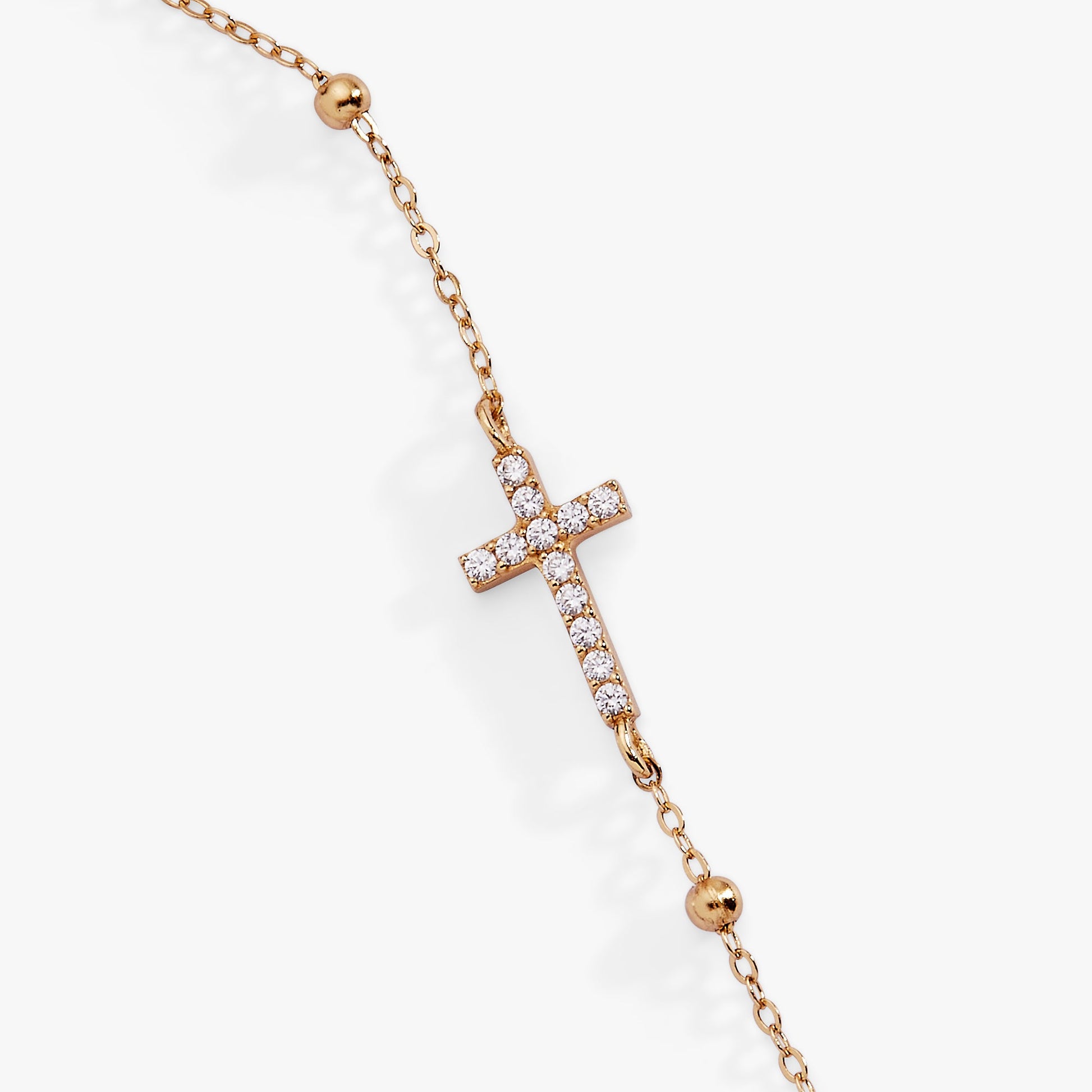 Cross Delicate Pave Crystal Beaded Strand Bracelet Sterling Silver