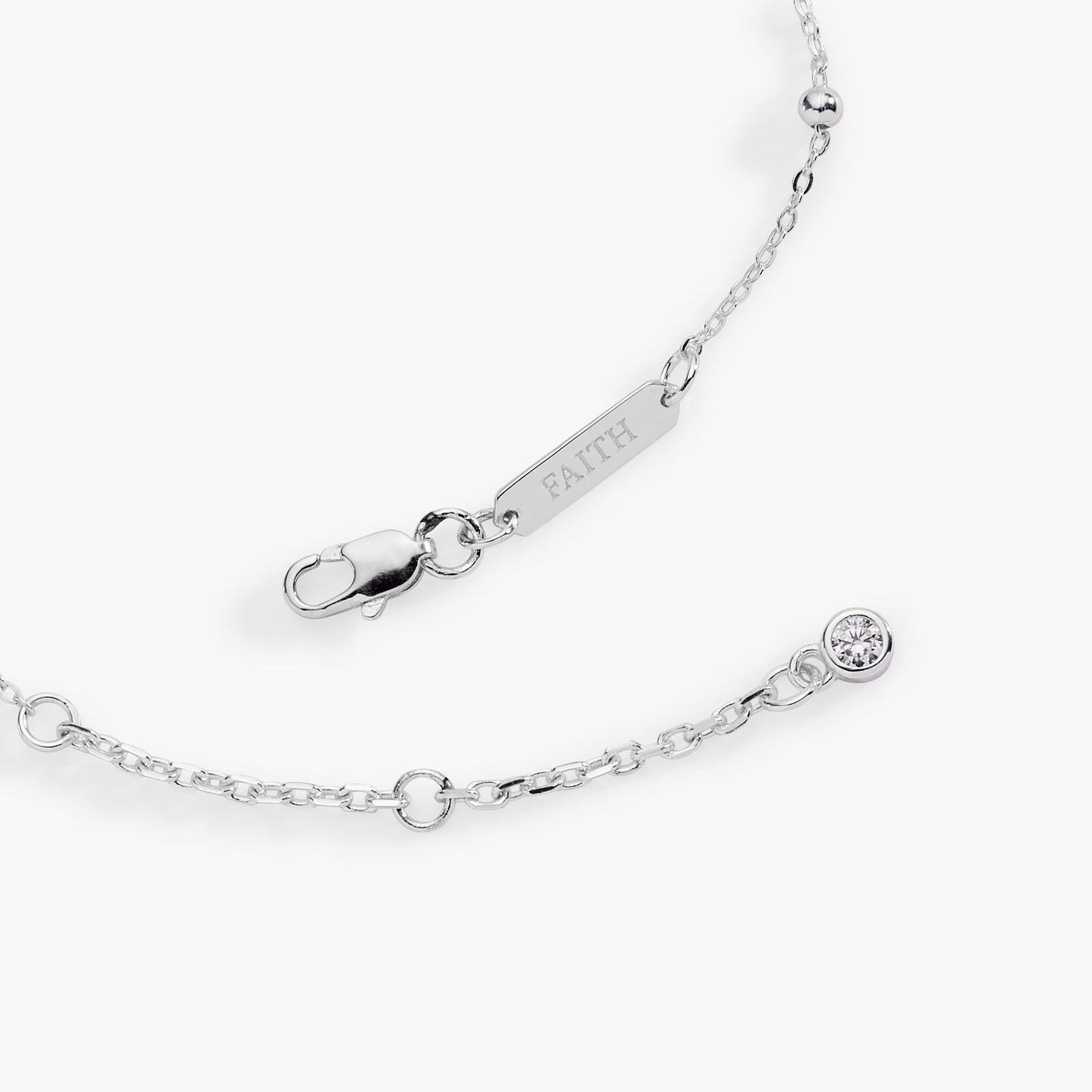 Cross Delicate Pave Crystal Beaded Strand Bracelet Sterling Silver