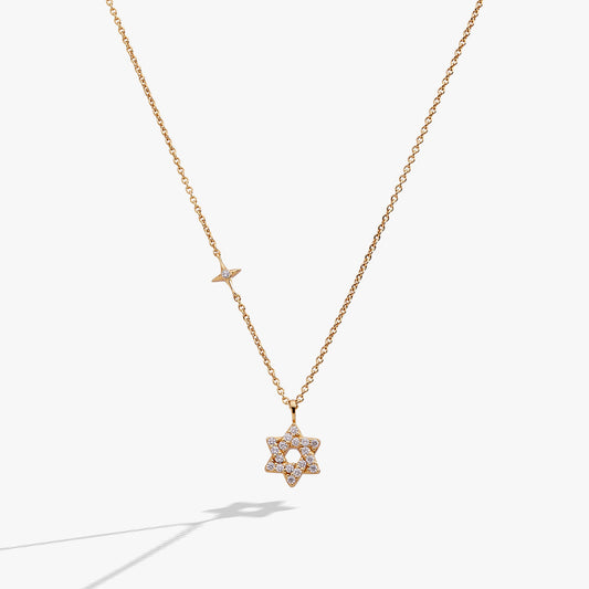 Delicate Pave Star of David Pendant Necklace 14kt Gold Over Sterling Silver